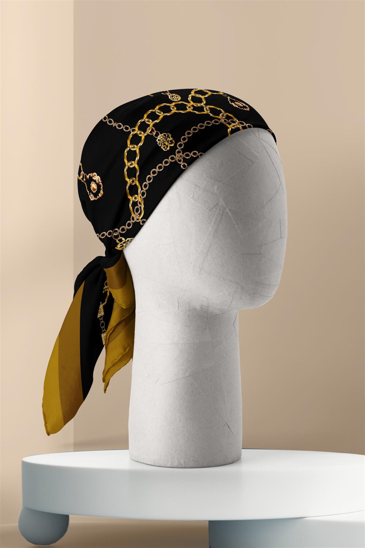 Violla H13 Kadın Siyah Sarı Zincir Desenli 50x50 Bandana