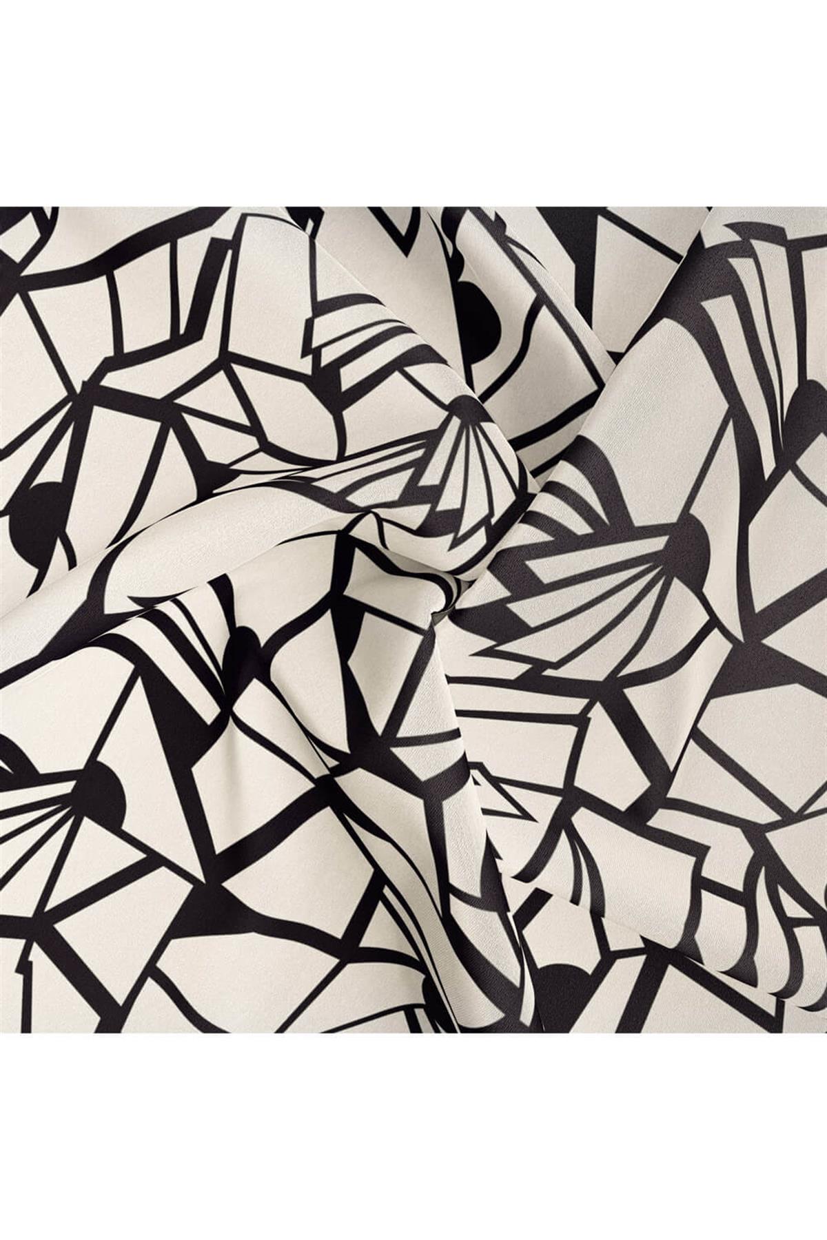 %100 Twill Renkli Petek Desenli Siyah - Beyaz Renkli 90x90 Eşarp Dikim Şekli: El Dikişii