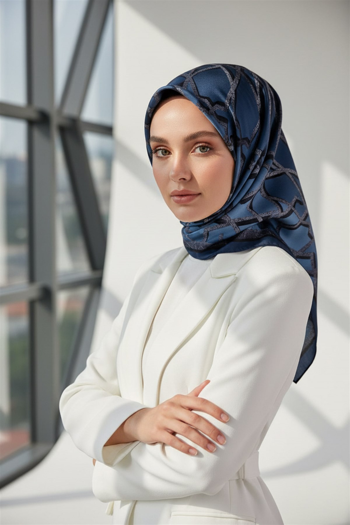 %100 Twill Türk Motifi  Desenli Bebe Mavisi Renkli 90x90 Eşarp Dikim Şekli: El Dikişi