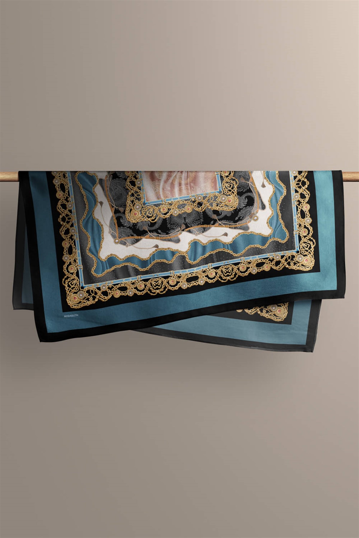 Violla D117 Kadın Zincir  Desenli Bandana 50x50 Mavi DG0222-22 Snz