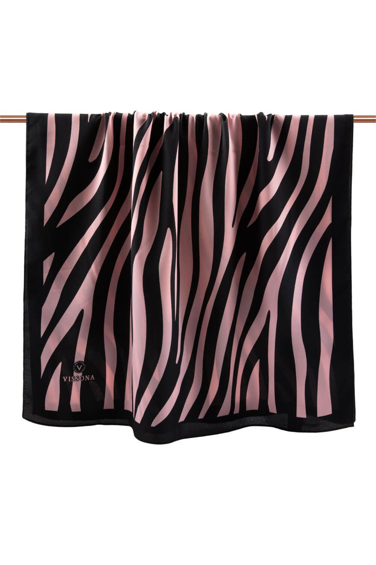 Kırışmaz Krep Şal Zebra Desenli Siyah Pudra 75x195 cm Kaymaz Kolay Şekil Alan