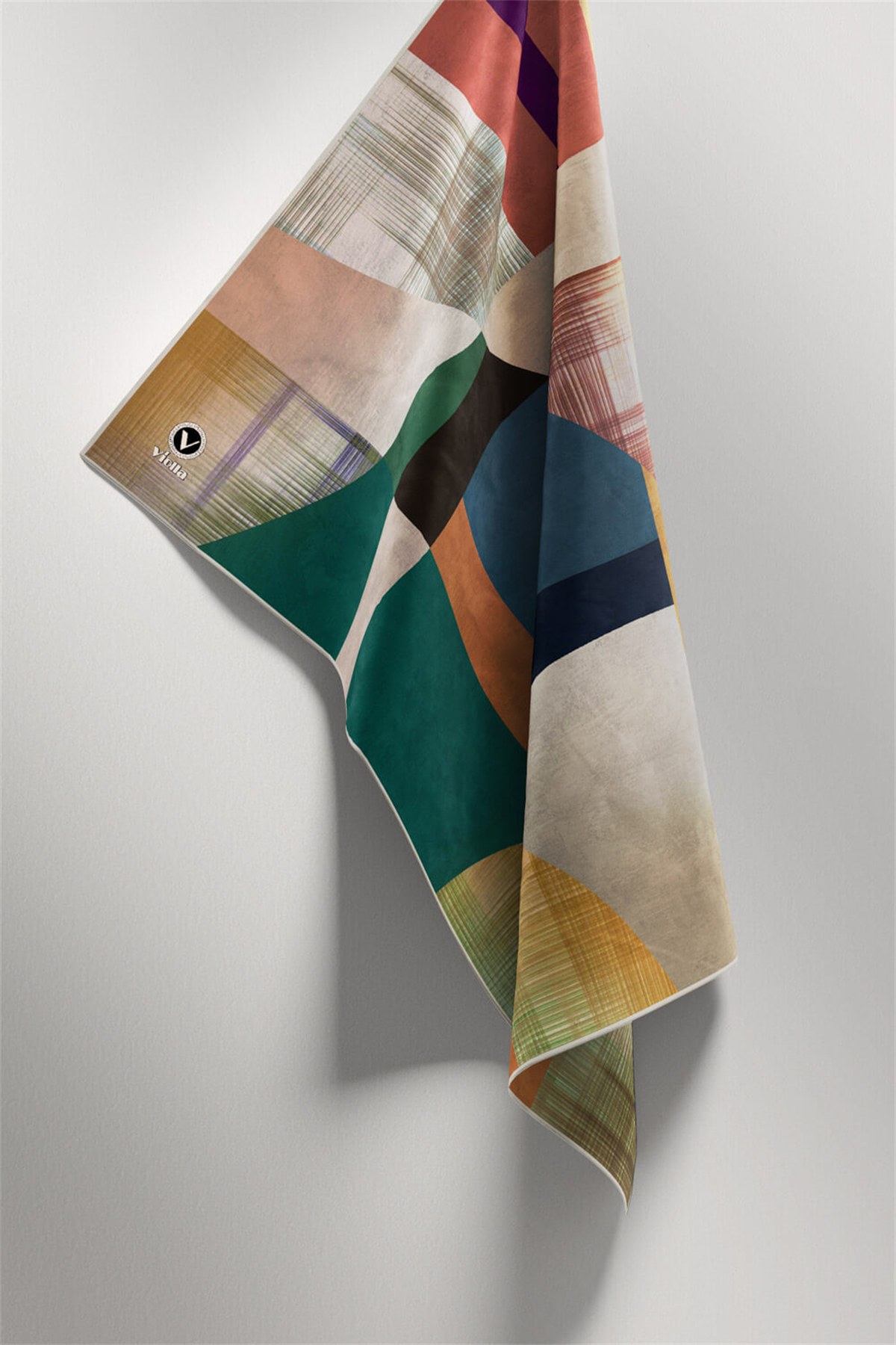 Twill Geometrik Desenli Petrol Yeşili Renkli 90x90 Eşarp (İpek İçermez) Kenar Dikiş Şekli El Dikişli