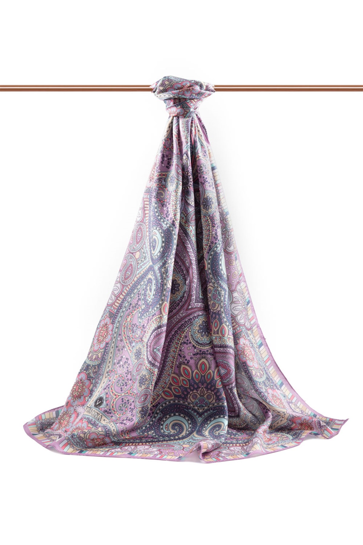 100% İpek Etro Desenli Mürdüm Renkli 92x210 Şal