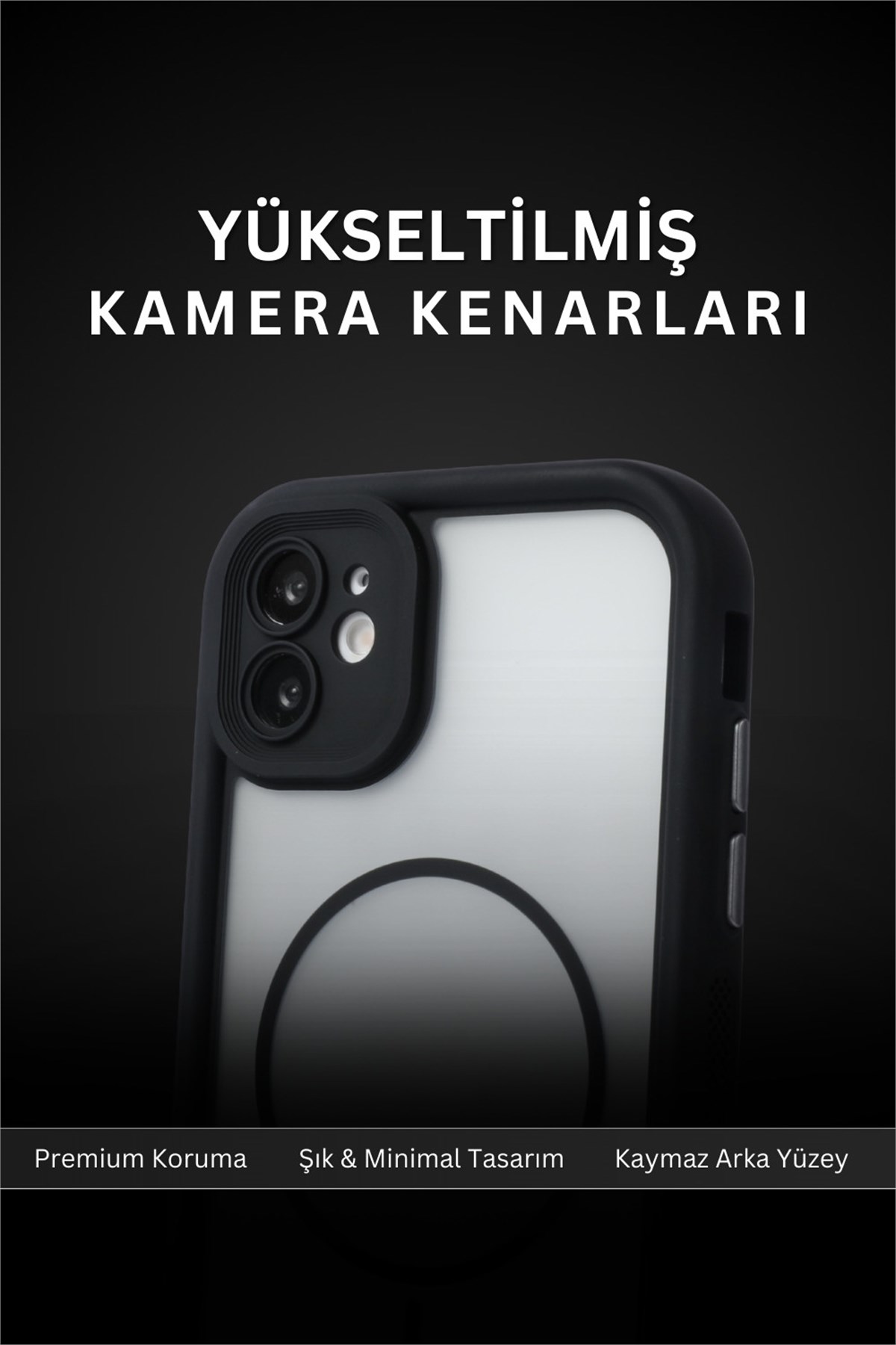 iPhone 12 Kılıf – Kamera Korumalı – MagSafe Uyumlu – Siyah Renk – Mat Silikon Telefon Kılıfı