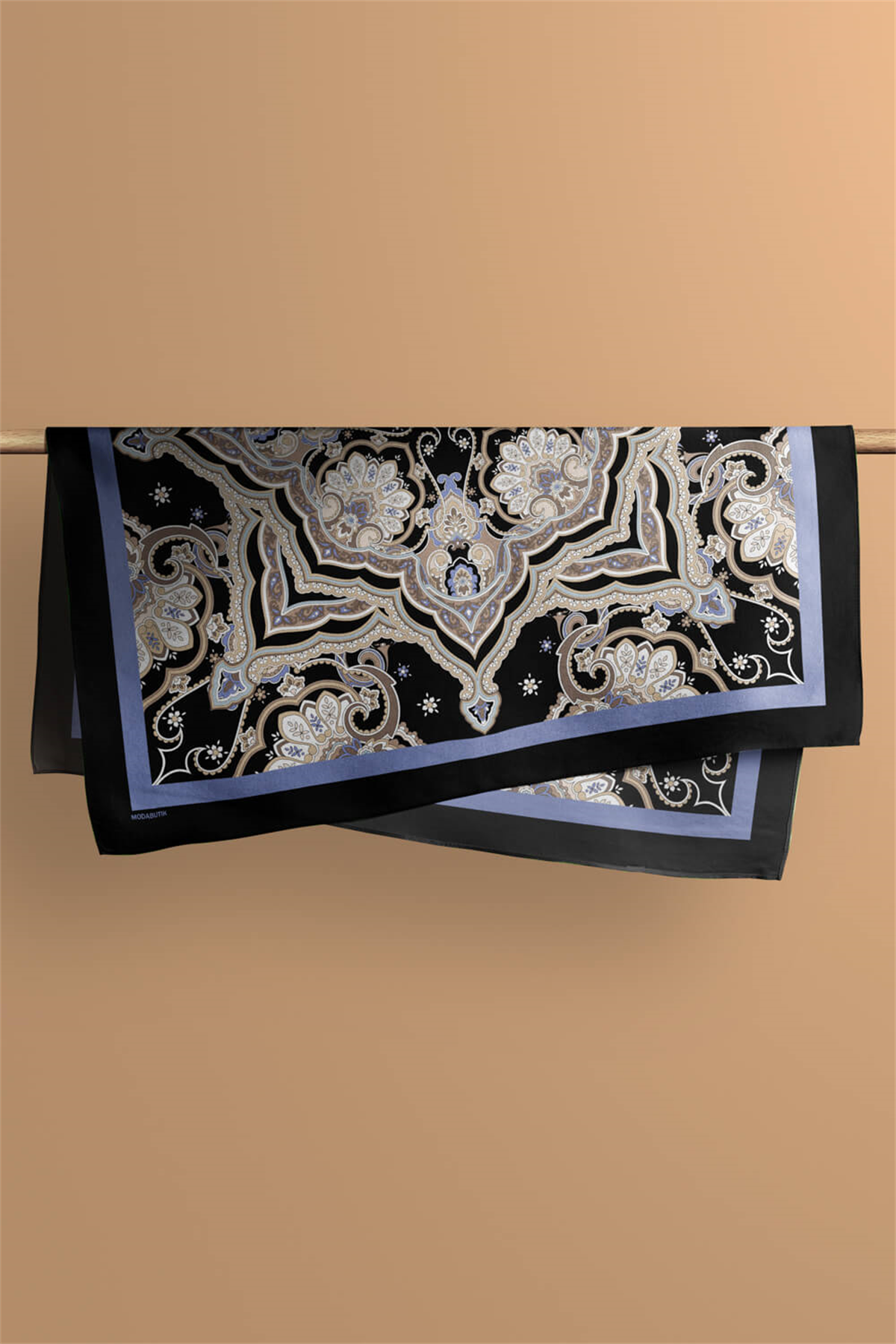 C35 Kadın Krem Açık Mavi Layer Desenli 50x50 Bandana HYL DG0956-22