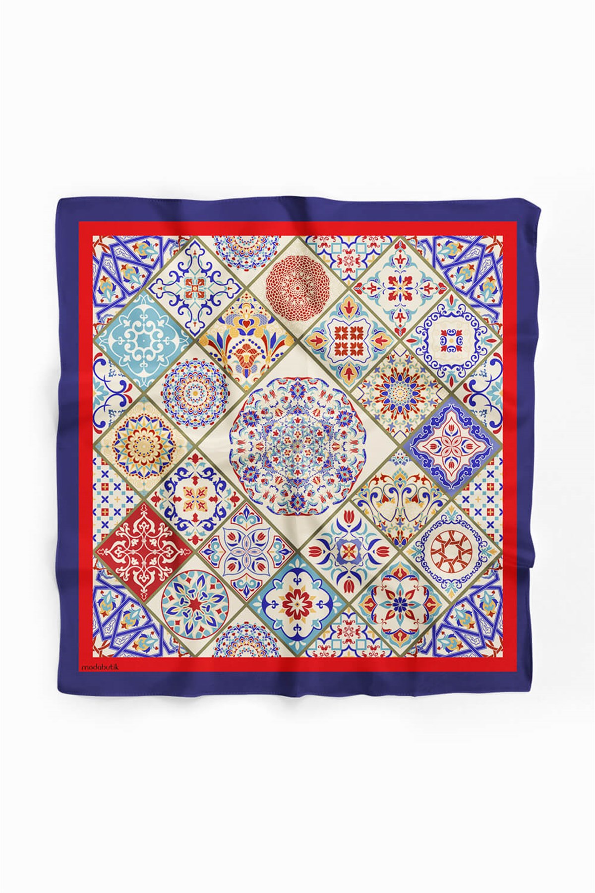 Violla G5 Kadın Lacivert Turuncu Çini Desenli 50x50 Bandana DG0835