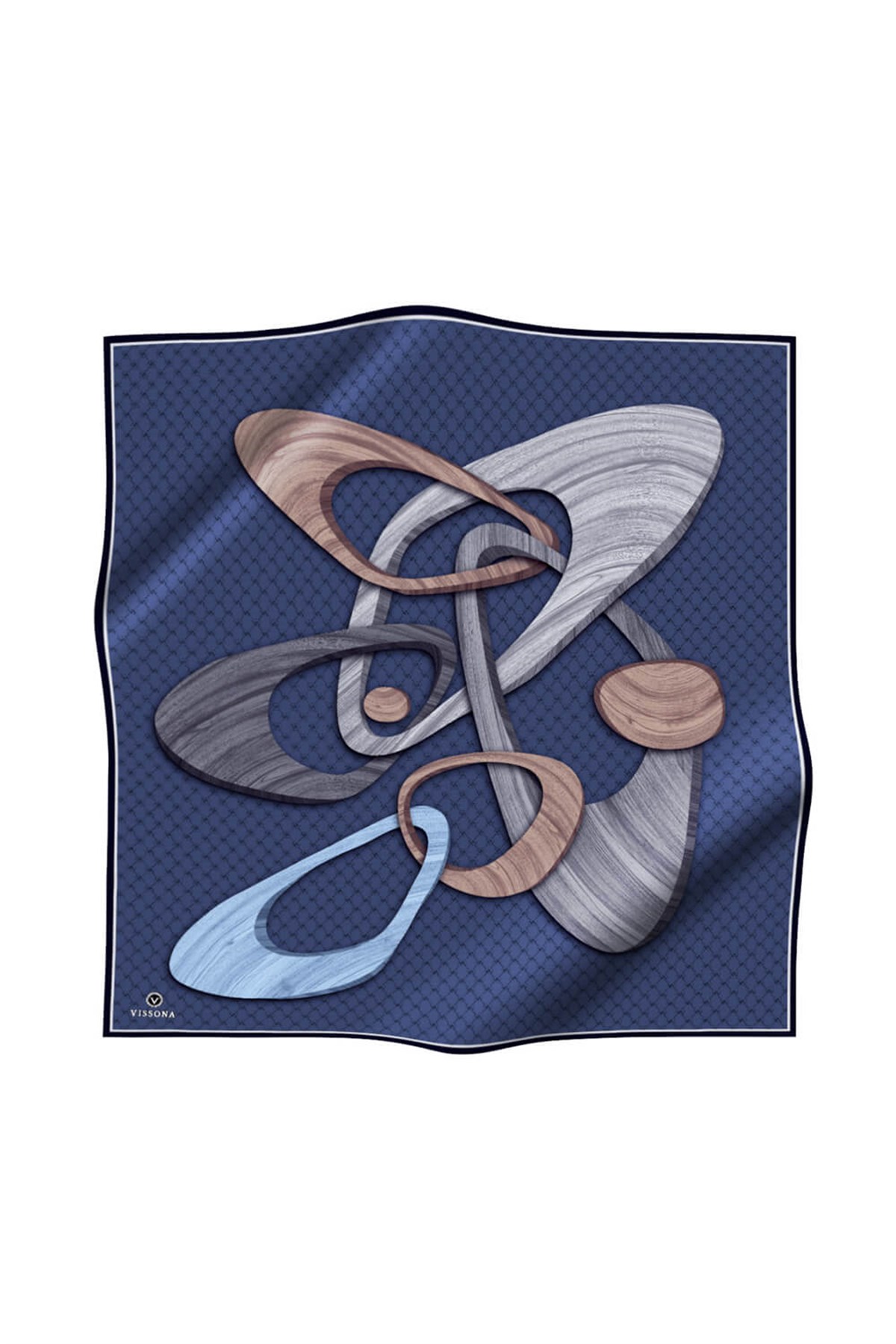 100% Twill Geometrik Halka Desenli İndigo - Gri Renkli 90x90 Dikim Şekli : El Dikişi Eşarp