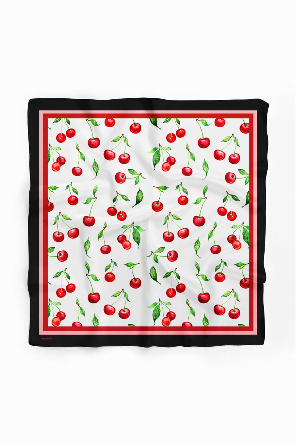 B79 Kadın Kiraz Desenli Bandana 50x50 Kırmızı DG0205-22 Snz