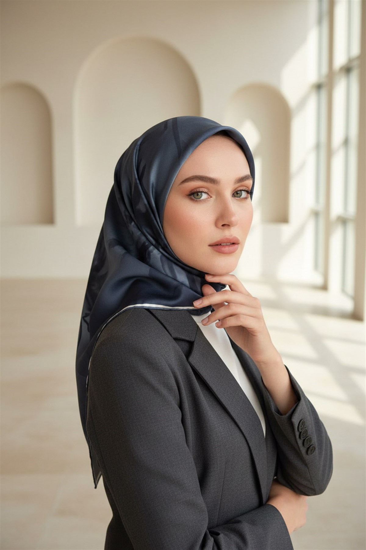 100% Twill İpek Çiçek Desenli Bebe Mavisi Renkli 90x90 Dikim Şekli : El Dikişi Eşarp
