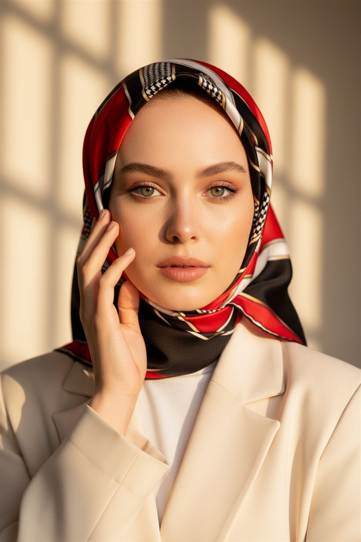%100 Twill İpek Kareli Kazayaklı Desenli Siyah - Kırmızı Renkli 90x90 Eşarp Kenar Dikiş Şekli El Dikişli
