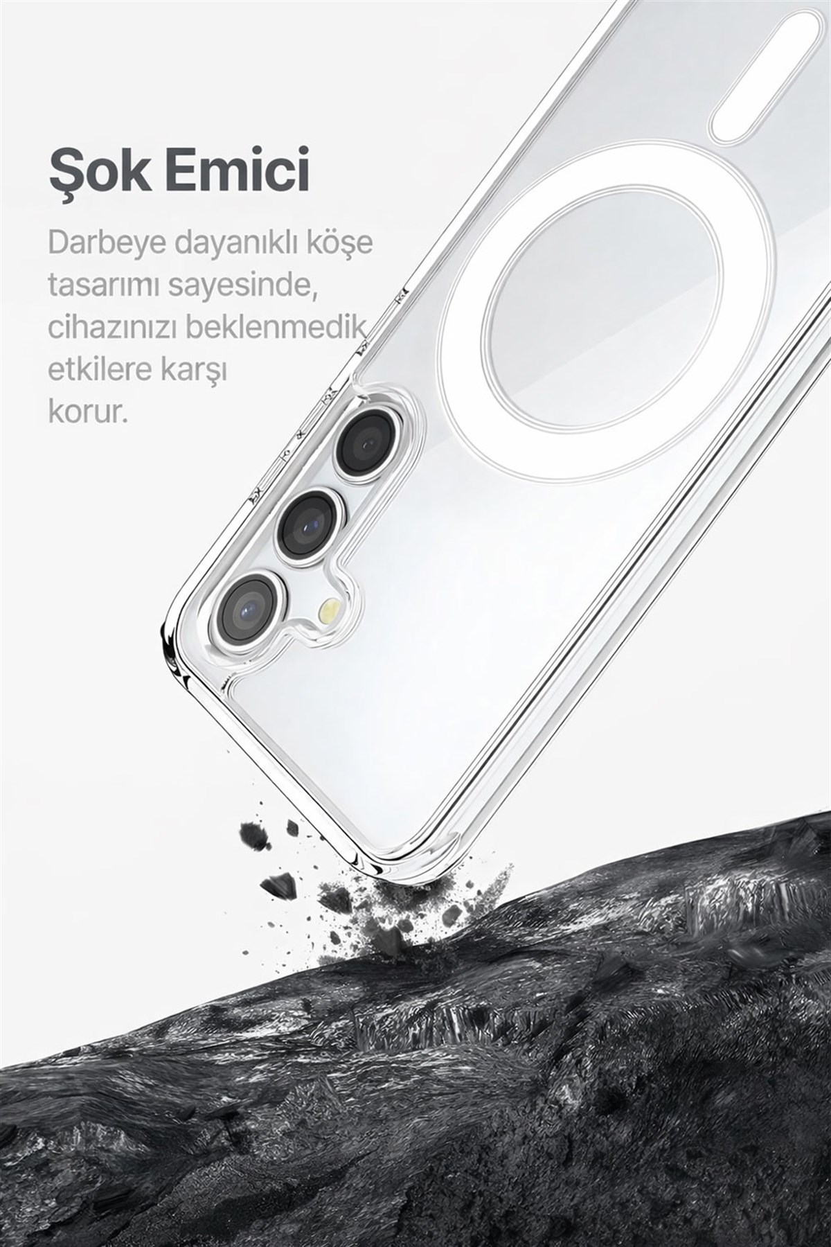 Samsung Galaxy S25 Uyumlu Kamera Korumalı Magsafe Wireless Şarj Özellikli Lüks Şeffaf Silikon Telefon Kılıfı