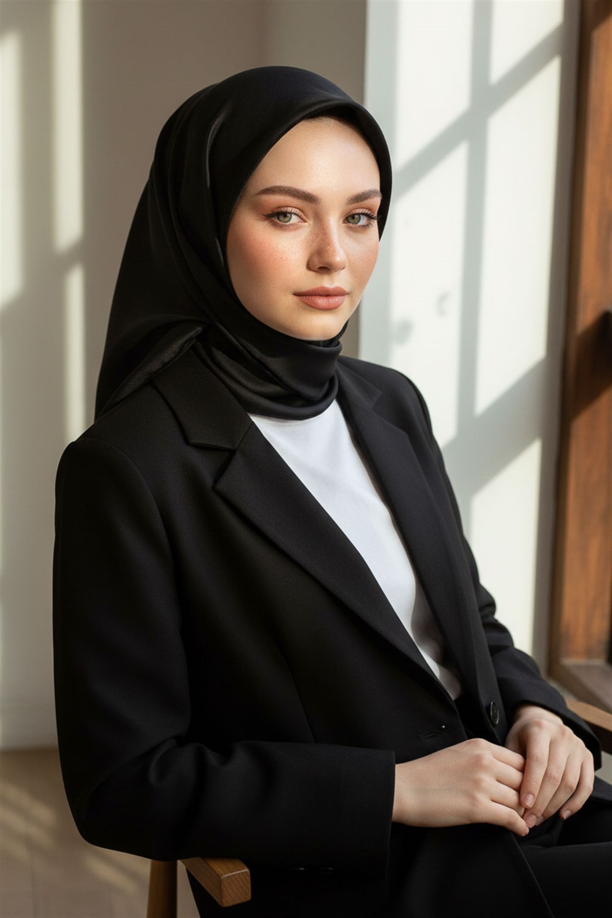 %100 Twill İpek Düz Siyah Renkli Daha Tok Exclusive Serisi 90x90 Eşarp Dikim Şekli : El Dikişi