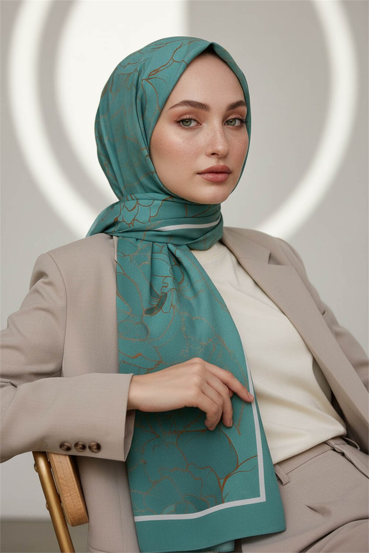 KREP ÇİÇEK DESENLİ MİNT YEŞİLİ RENKLİ 75X195 KIRIŞMAZ ŞAL