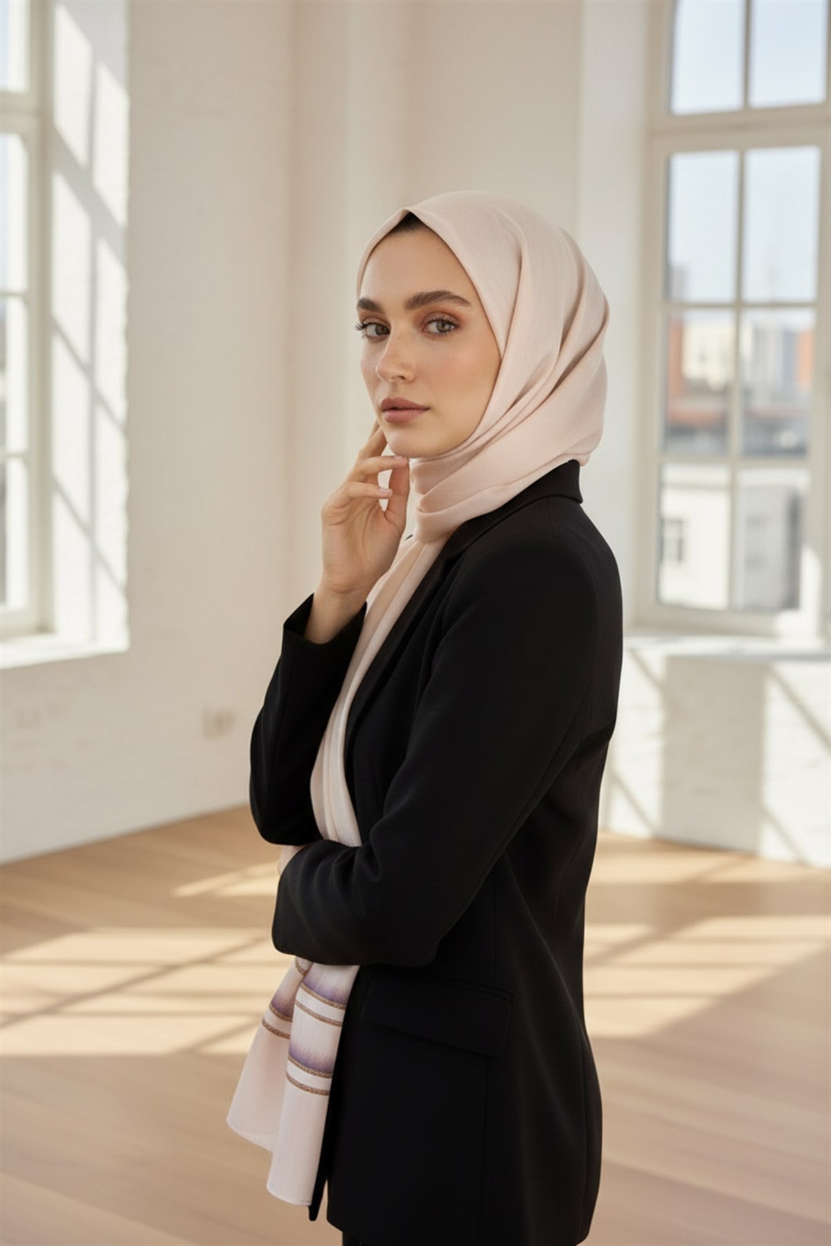%100 Saf İpek Şal İnce Saten Vual Dokuma Doku Desenli 90x210 Şal
