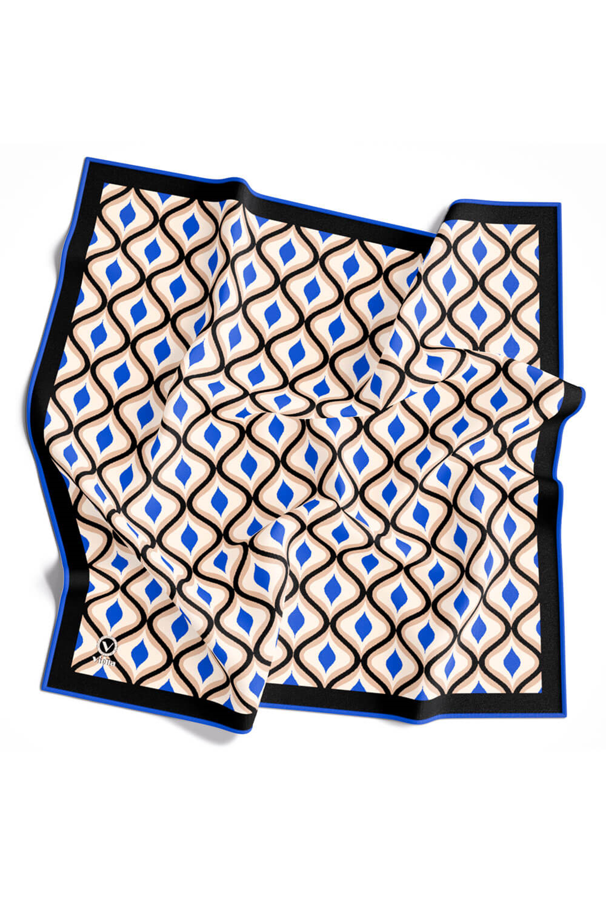 Twill Geometrik Daire Desenli Saks Renkli 90x90 Eşarp (İpek İçermez) Dikim Şekli : El Dikişi