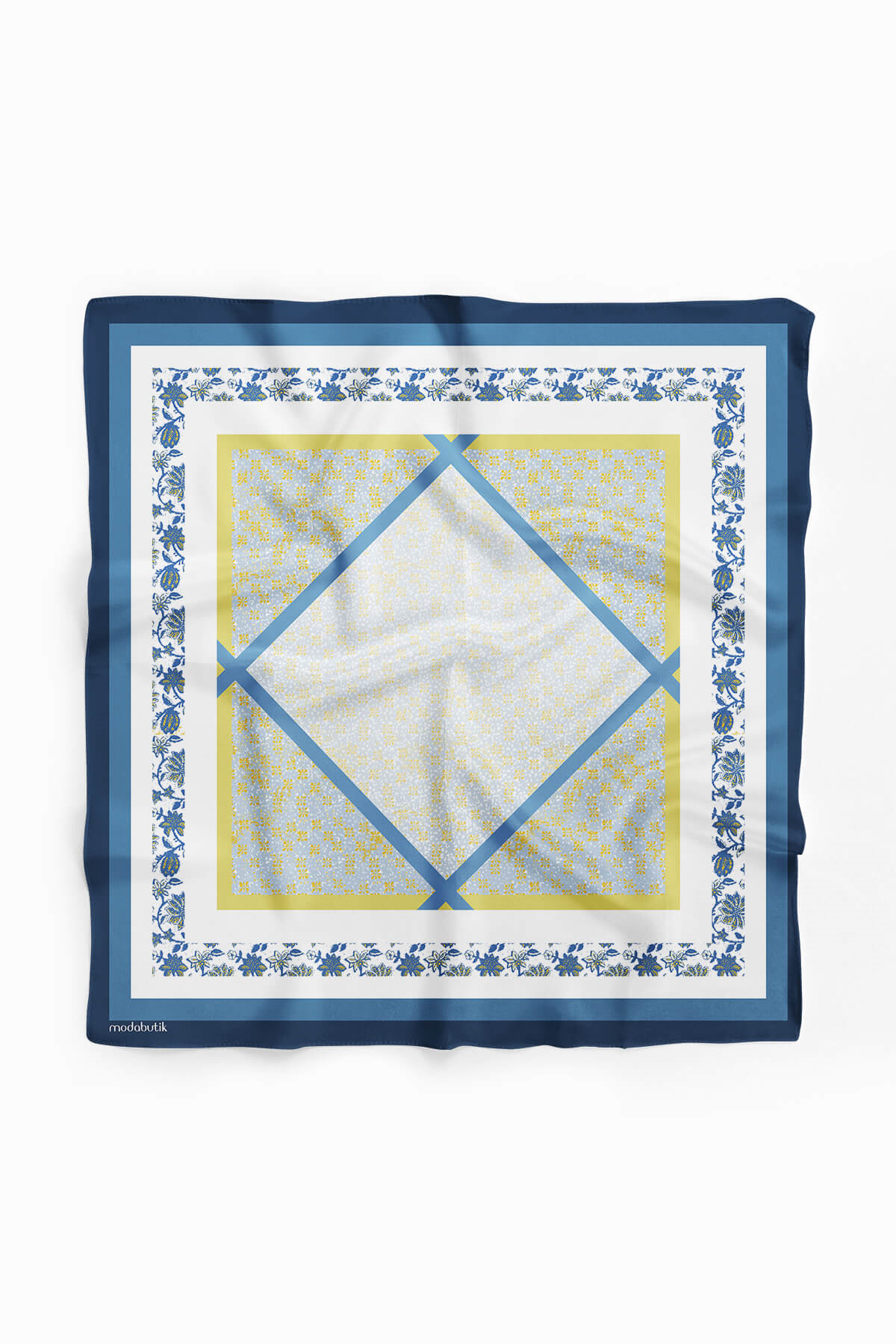 G15 Kadın Sarı Mavi Dora Desenli 50x50 Bandana