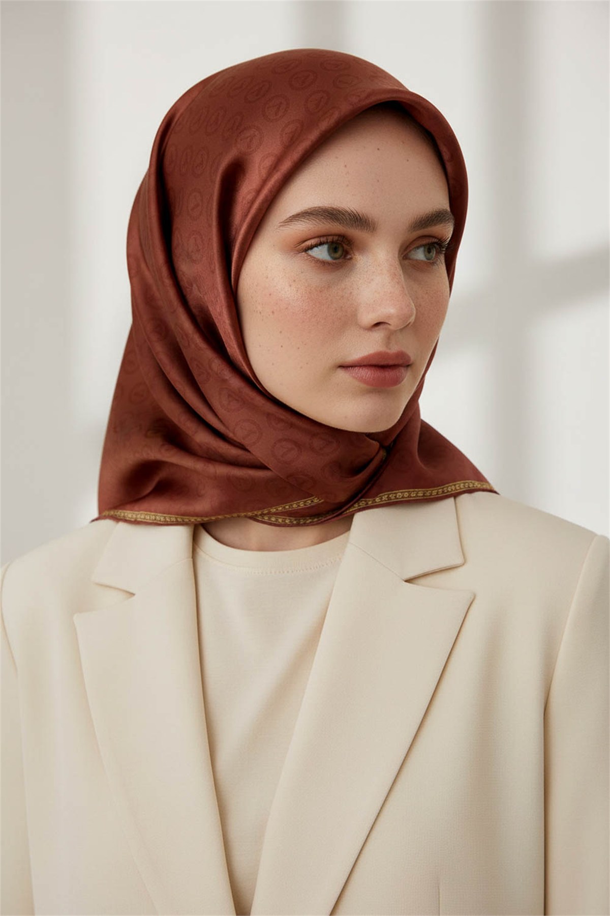 Rayon Degra Desenli Taba Renkli 90x90 Dikim Şekli : El Dikişi Eşarp (İpek İçermez) Kenar Dikiş Şekli El Dikişli