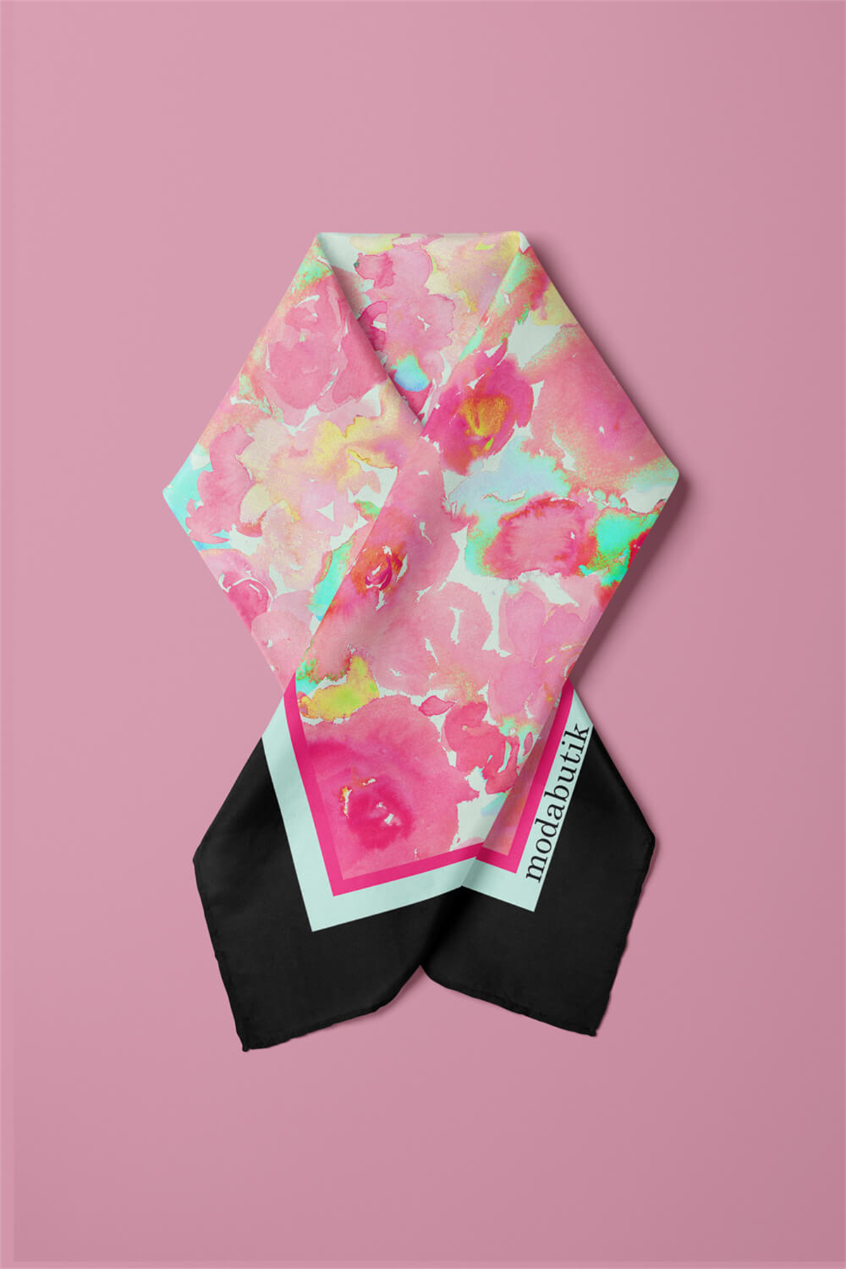 Kadın Pembe Çiçek Desenli 50x50 Bandana HYL DG01587-22