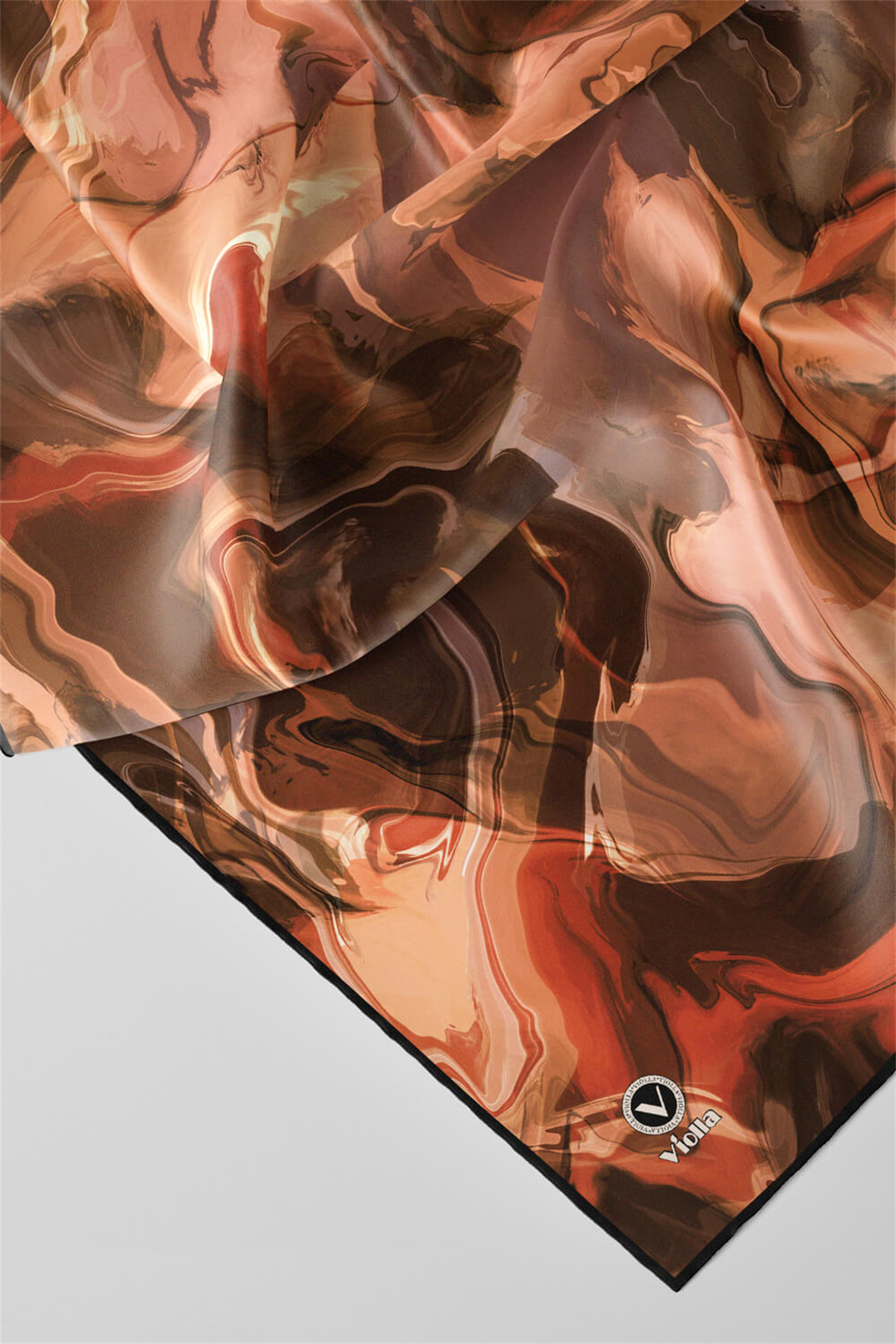 Twill Batik Desenli Taba Renkli 90x90 Eşarp (İpek İçermez) Kenar Dikiş Şekli El Dikişli