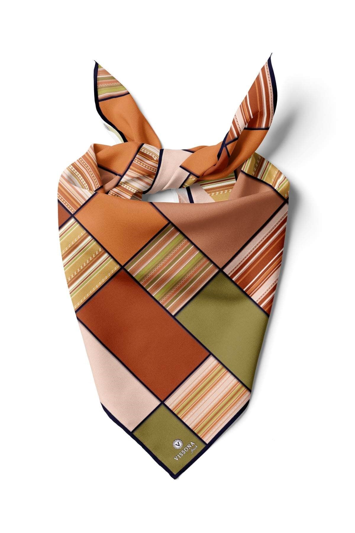 %100 İpek Kadın Geometrik Desenli Bandana 80x80