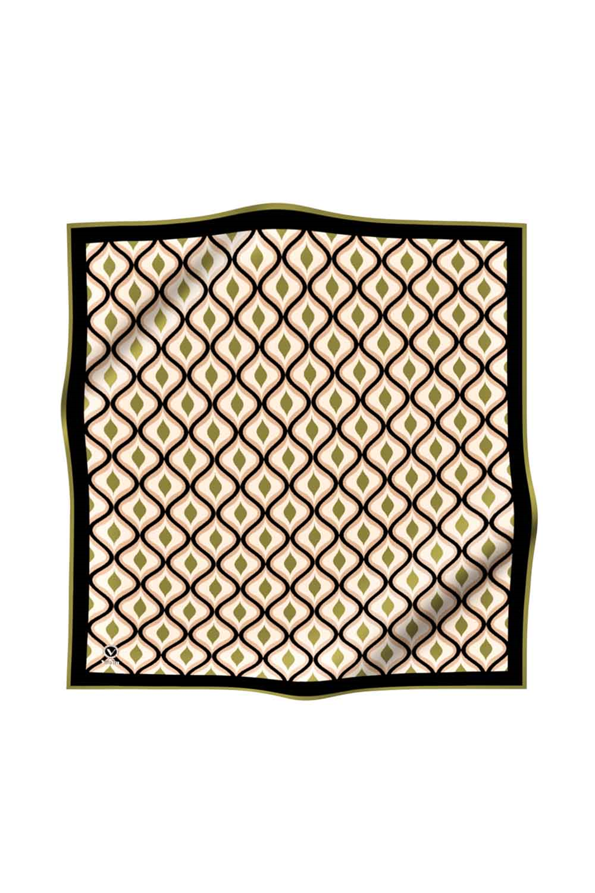 Twill Geometrik Daire Desenli Haki Renkli 90x90 Eşarp (İpek İçermez) Dikim Şekli : El Dikişi