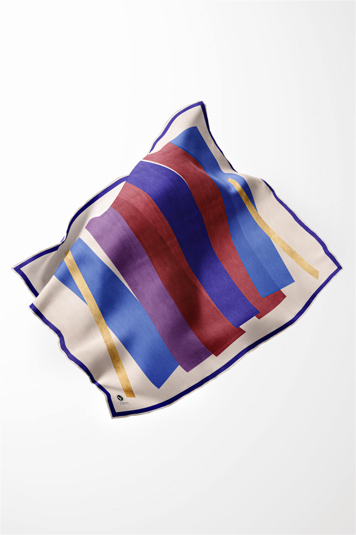 Twill Geometrik Desenli Lacivert Renkli 90x90 Eşarp (İpek İçermez) Kenar Dikiş Şekli El Dikişli
