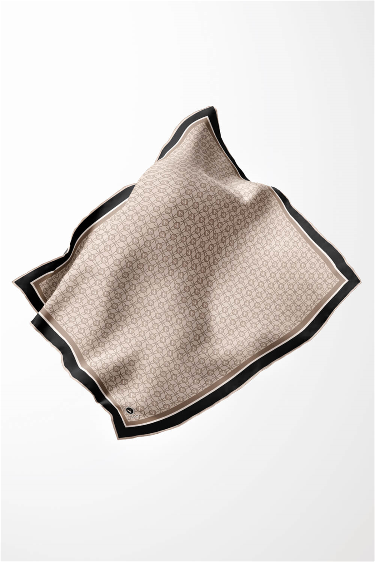 Twill V Desenli Bej Renkli 90x90 Eşarp (İpek İçermez) Dikim Şekli : El Dikişi