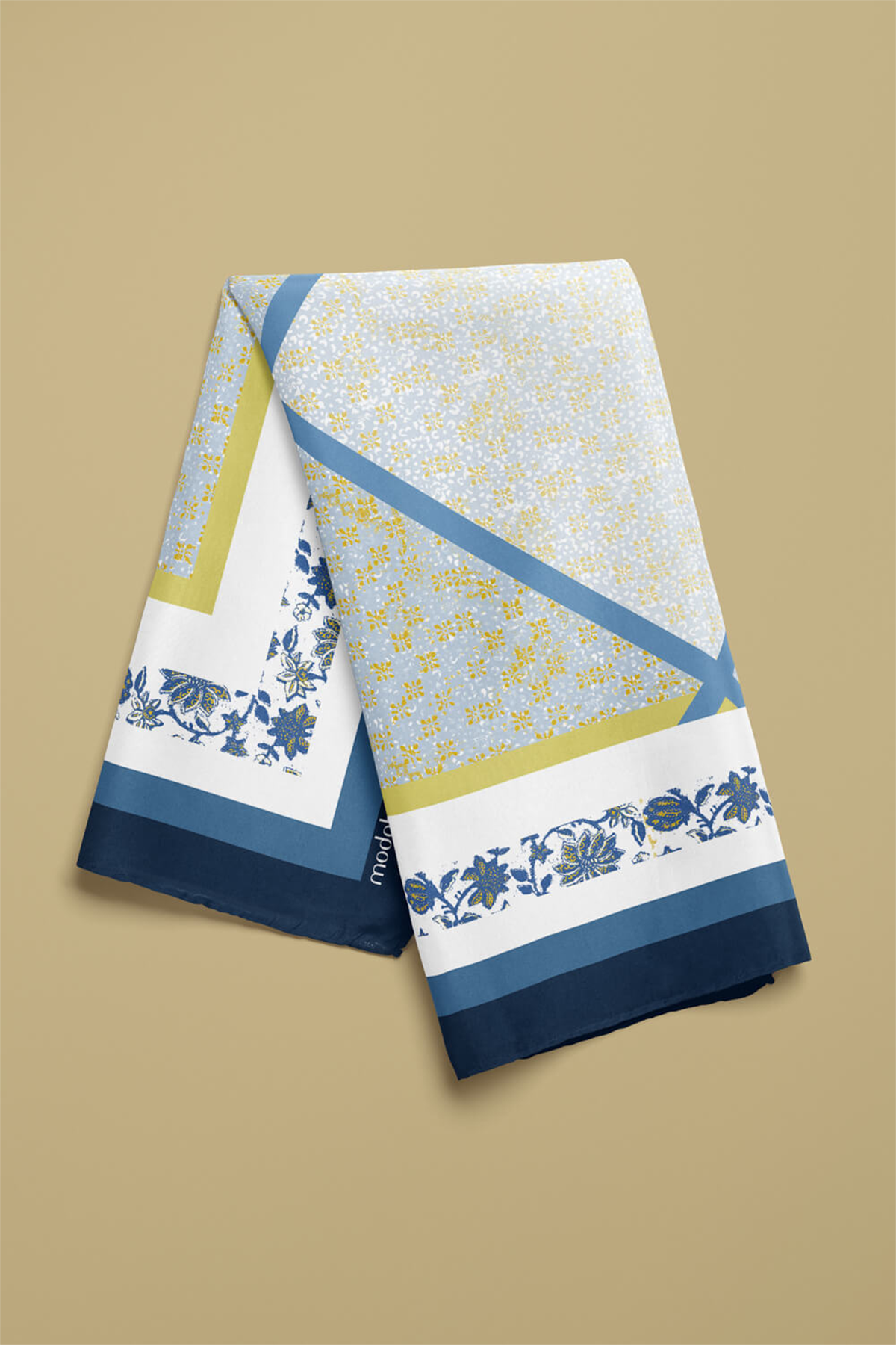 G15 Kadın Sarı Mavi Dora Desenli 50x50 Bandana