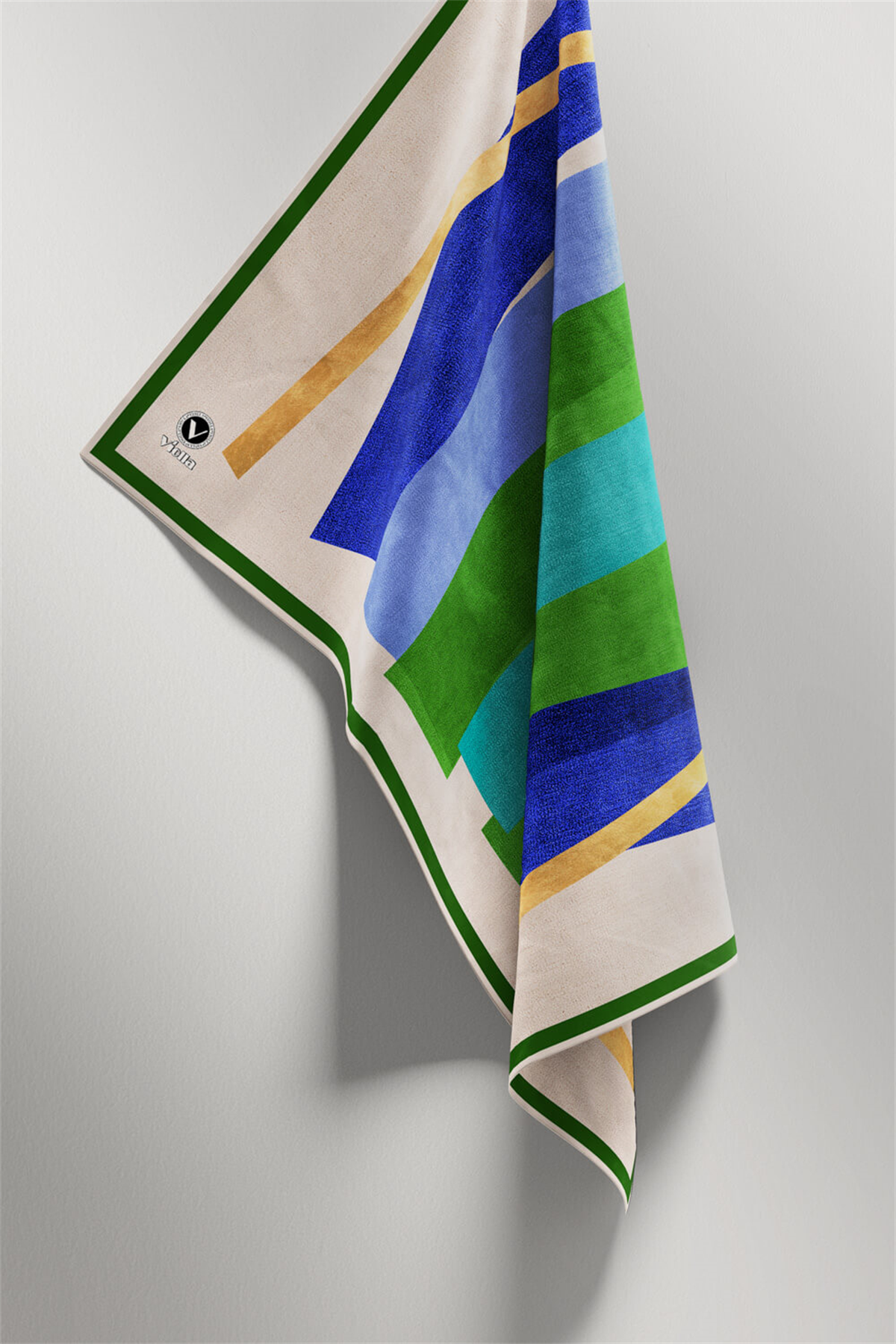 Twill Geometrik Desenli Zümrüt Yeşili - Saks Renkli 90x90 Eşarp (İpek İçermez) Kenar Dikiş Şekli El Dikişli