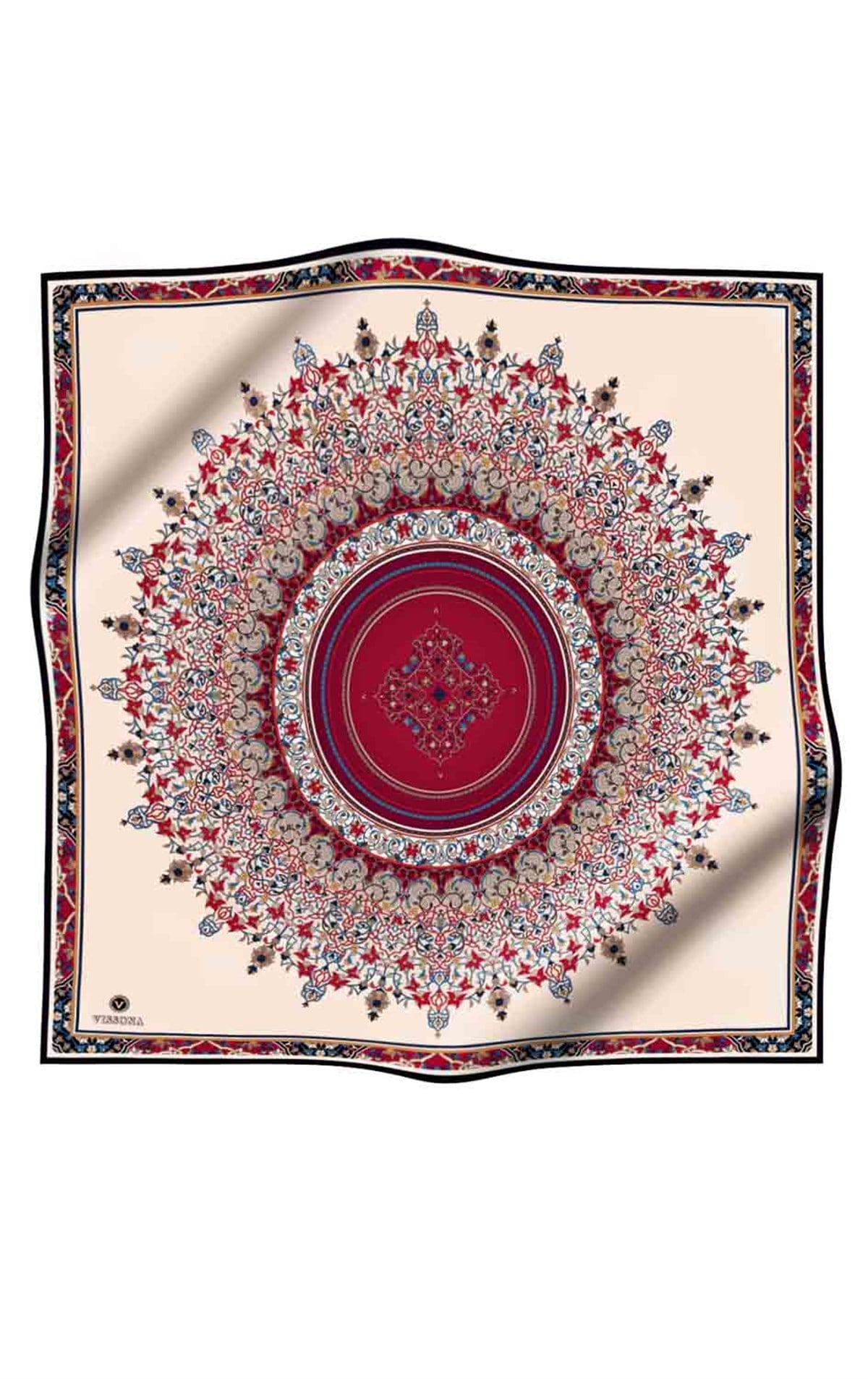 %100 Twill İpek Şal Desenli Bordo Renkli 90x90 Eşarp Dikim Şekli : El Dikişi