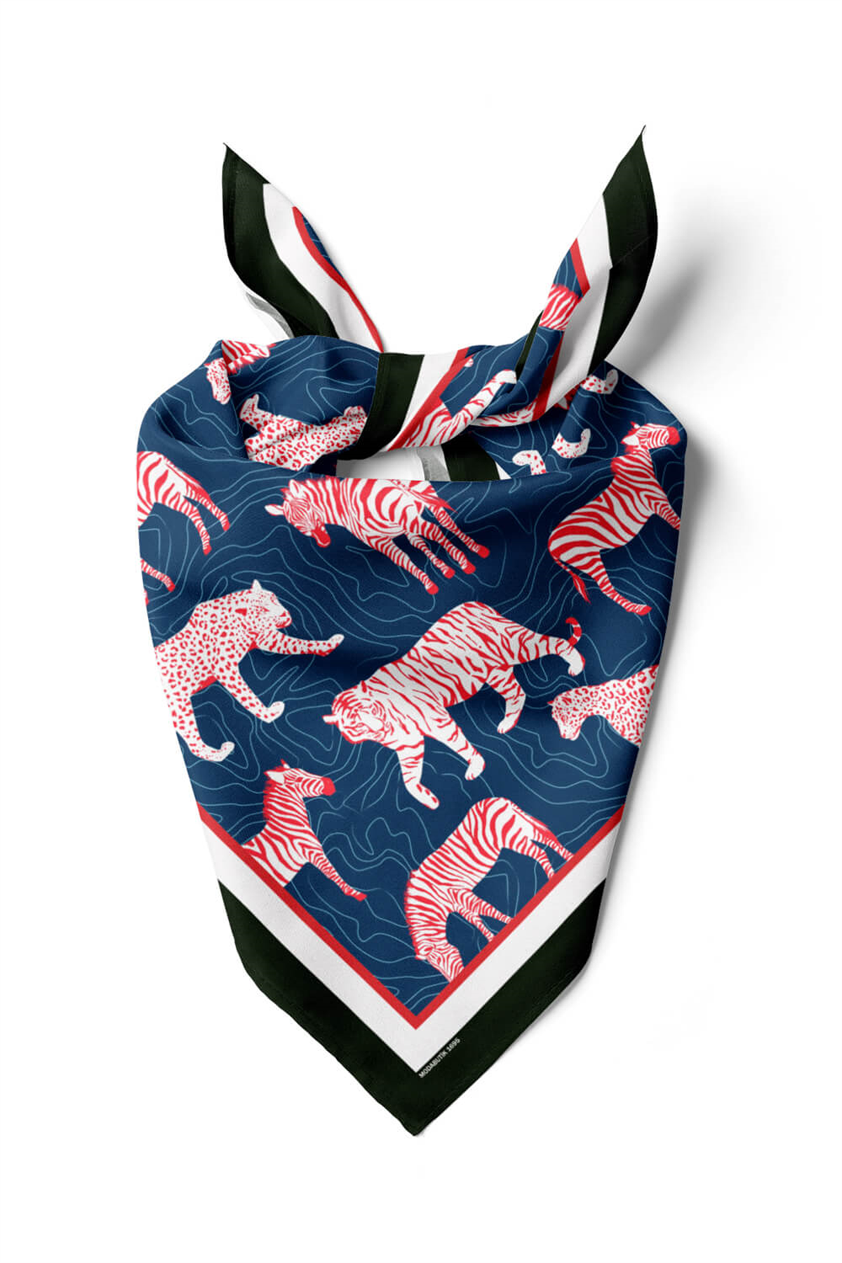 H50 Kadın Mavi Kırmızı Animal Desenli 50x50 Bandana HYL DG01695-22