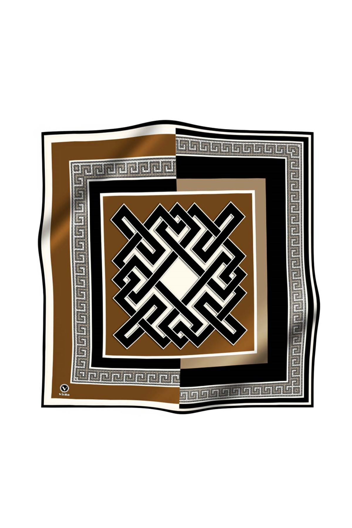 Twill Çizgili Sonsuzluk Düğümü Desenli Kahverengi Renkli 90x90 Eşarp (İpek İçermez)