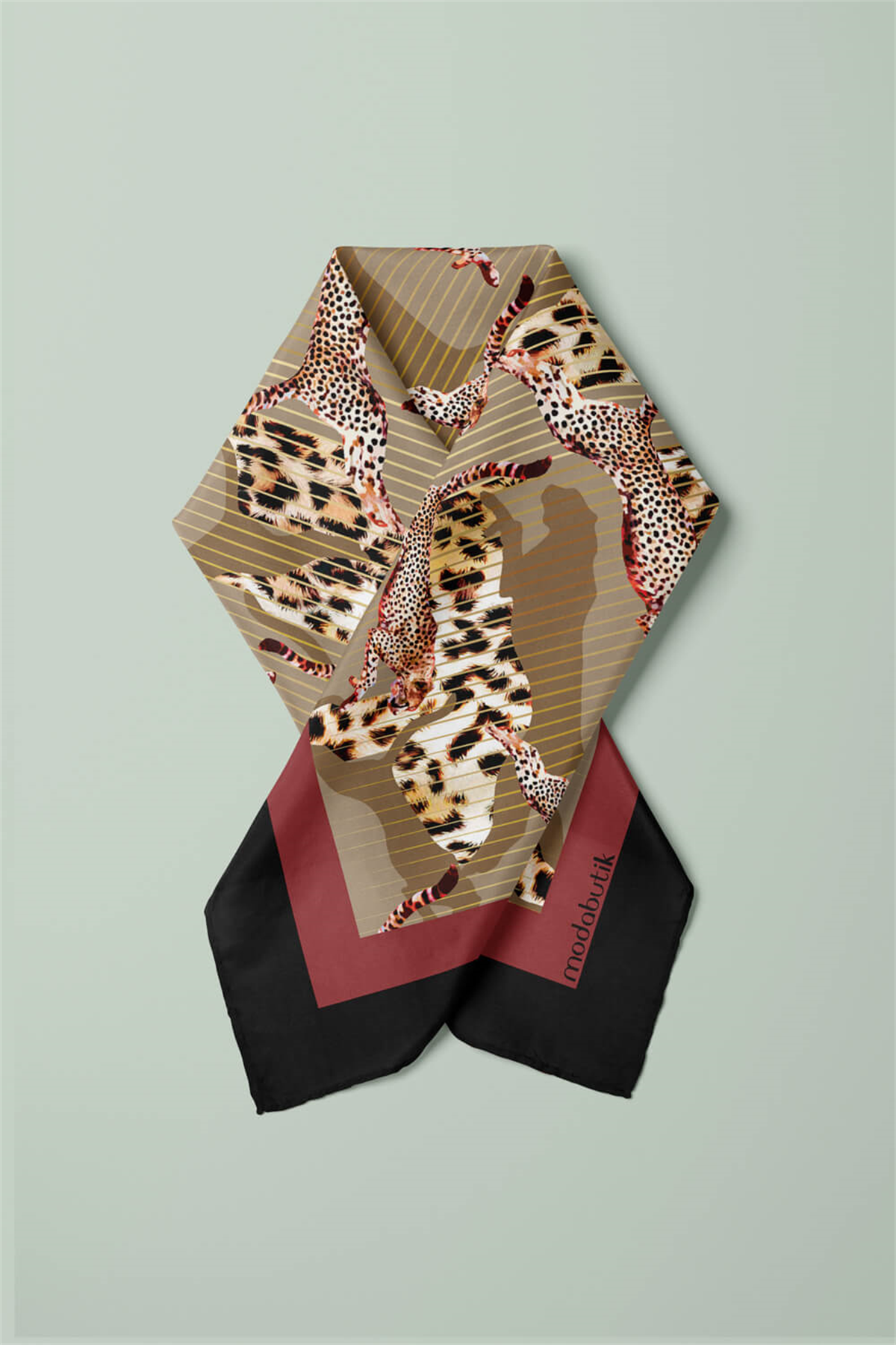 E53 Kadın Kahve Vizon Animal Desenli 50x50 Bandana