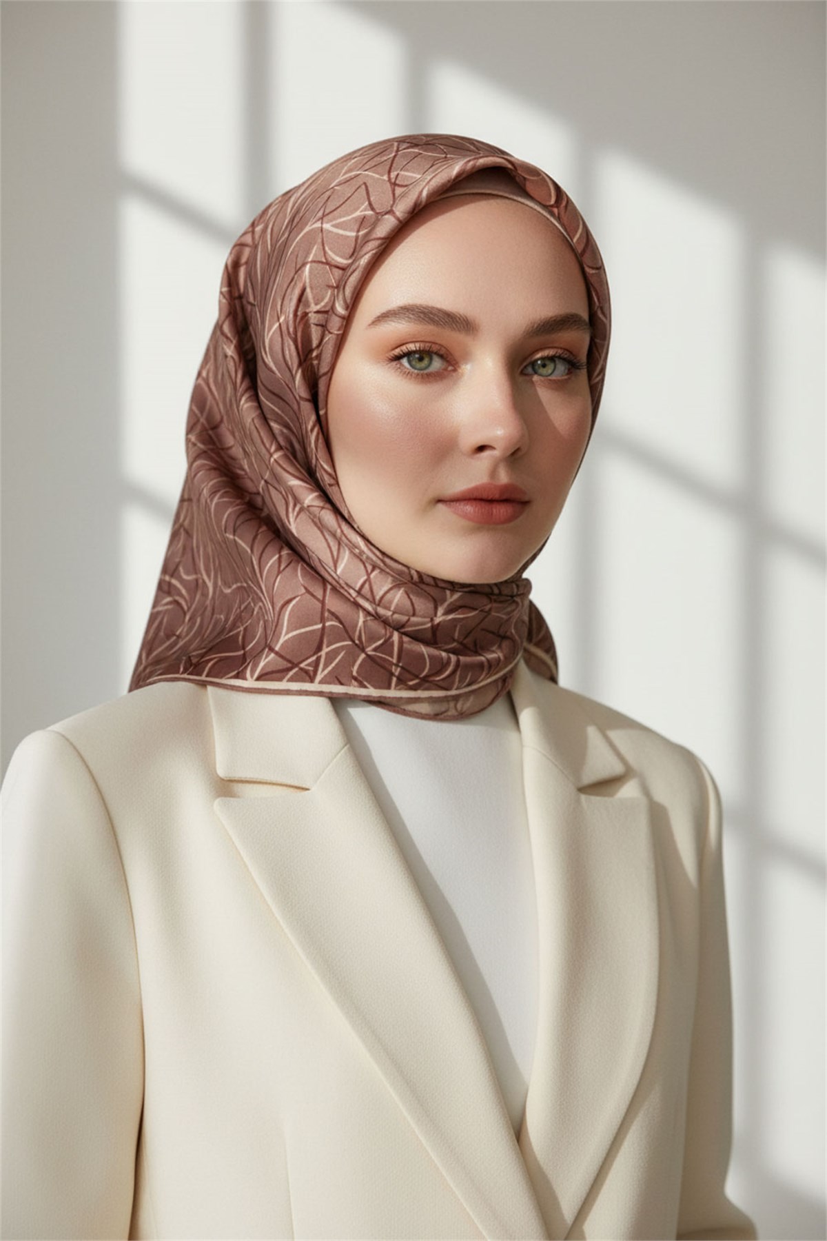 %100 Twill İpek Degrade Desenli Bakır Renkli 90x90 Eşarp Dikim Şekli : El Dikişi