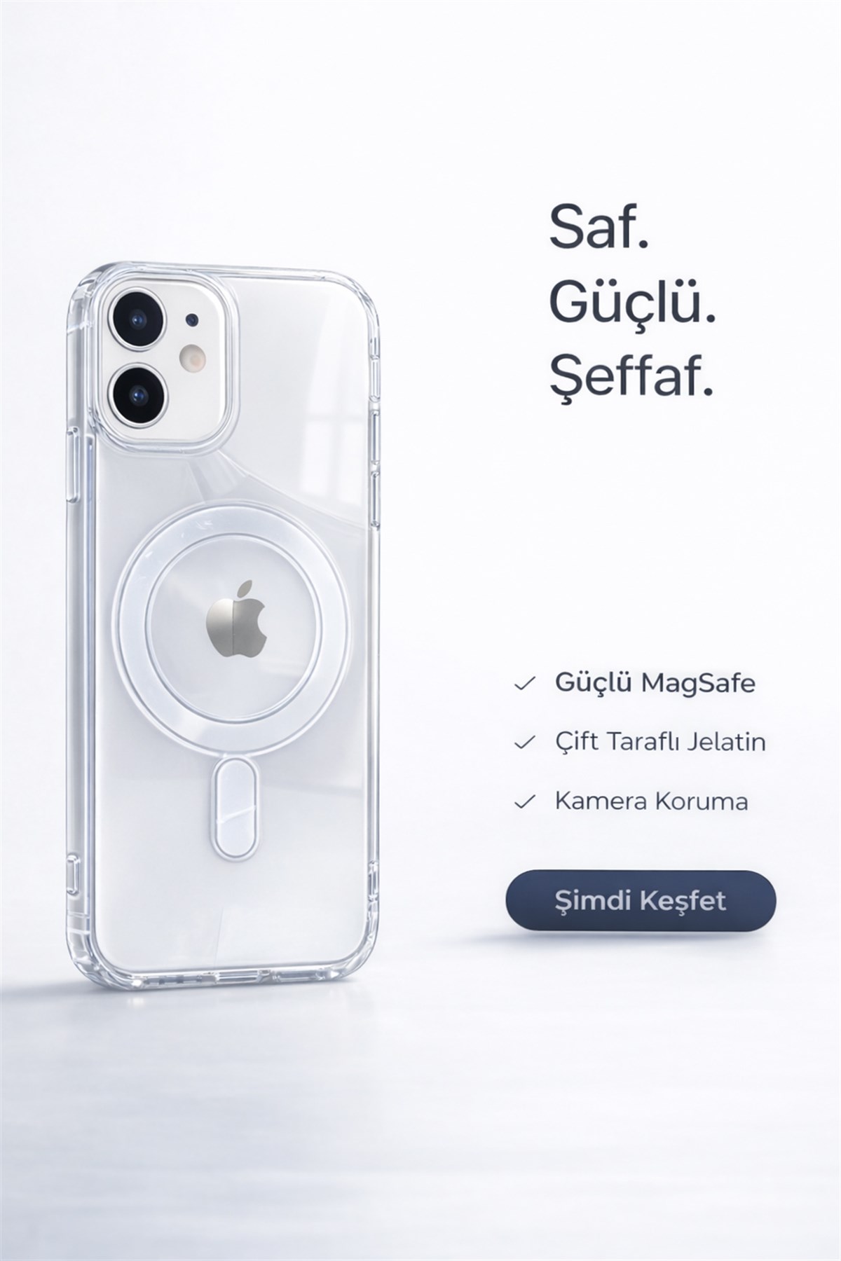 iPhone 11 Uyumlu Kamera Korumalı Magsafe Wireless Şarj Özellikli Lüks Şeffaf Silikon Telefon Kılıfı