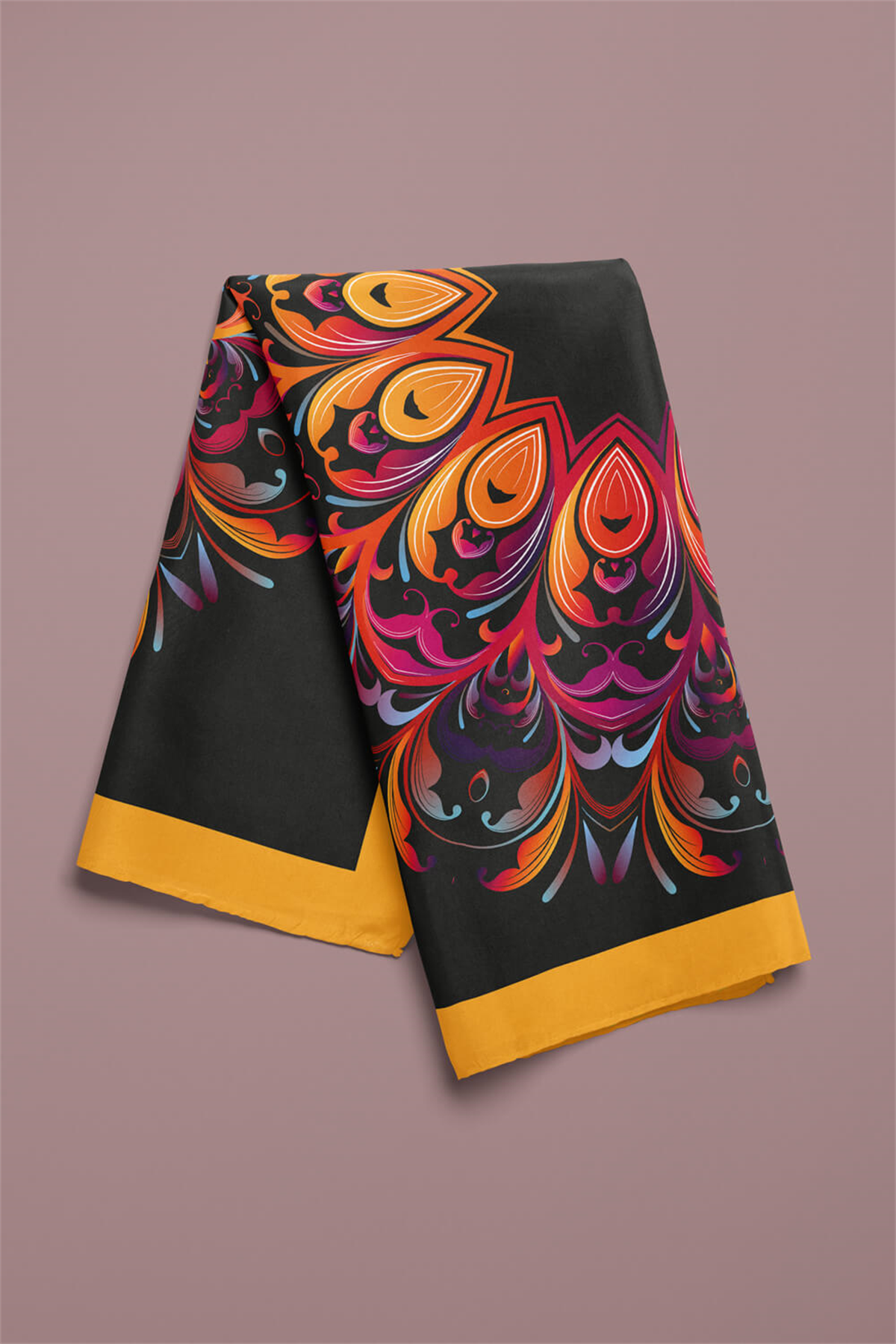 Z35 Kadın Egzotik Desenli Bandana 50x50 Sarı Mor DG0309-22