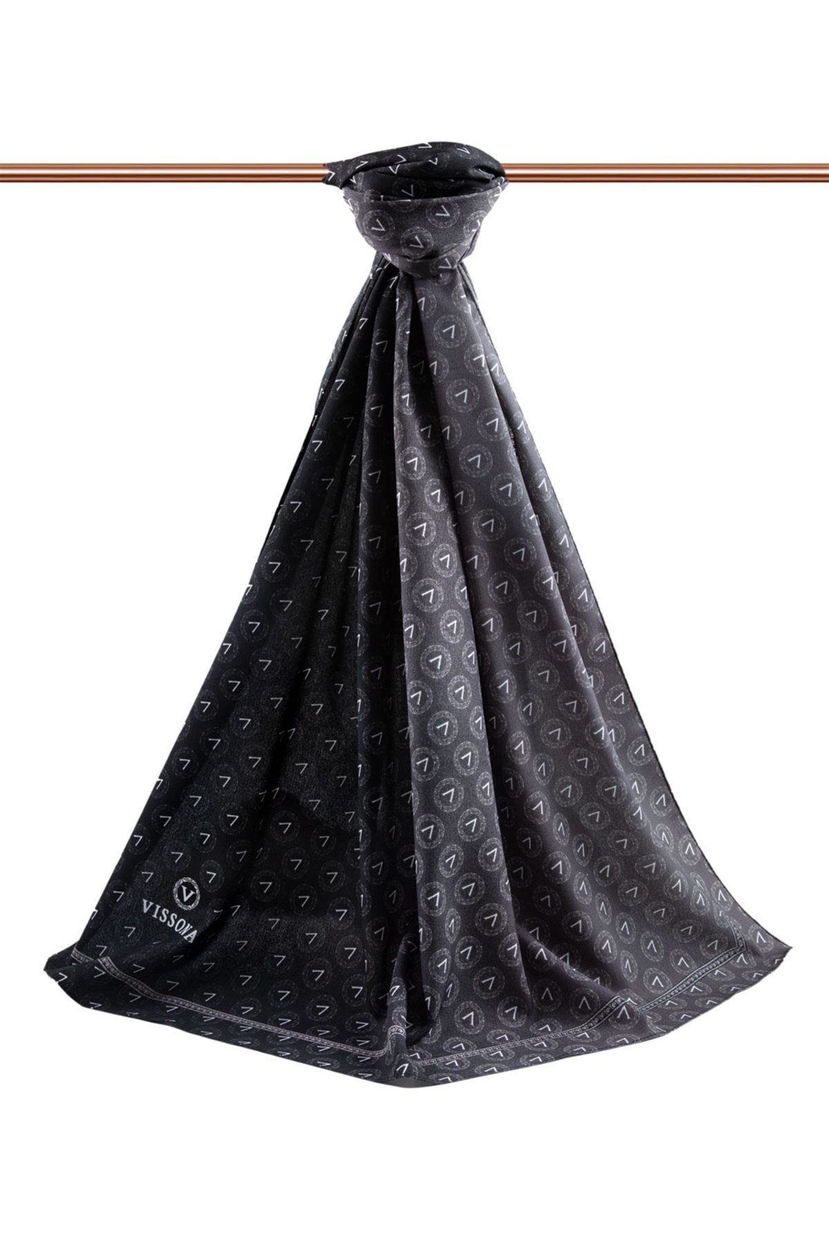 KREP MONOGRAM DESENLİ SİYAH - GRİ RENKLİ 75X195 KIRIŞMAZ ŞAL