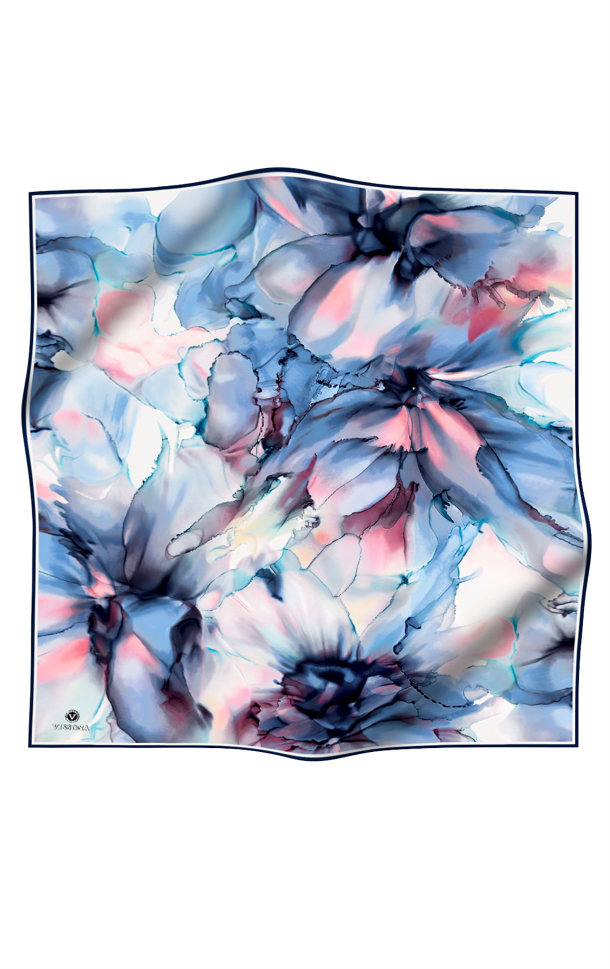 % 57 İPEK % 43 VİSKON Twill İpek Batik Çiçek Desenli Bebe Mavisi - Pudra Renkli 90x90 Eşarp Kenar Dikiş Şekli El Dikişli