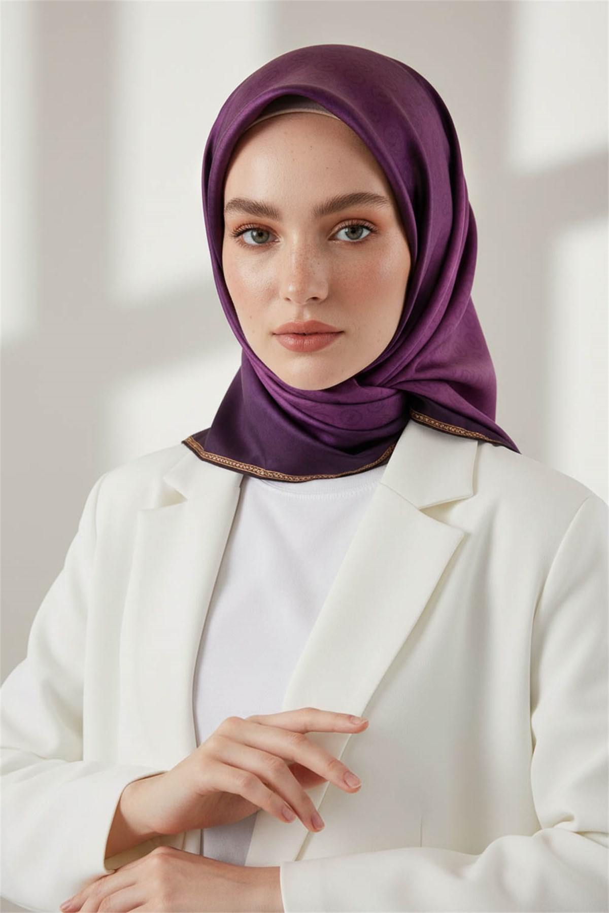 Rayon Degra Desenli Mürdüm Renkli 90x90 Dikim Şekli : El Dikişi Eşarp (İpek İçermez) Kenar Dikiş Şekli El Dikişli