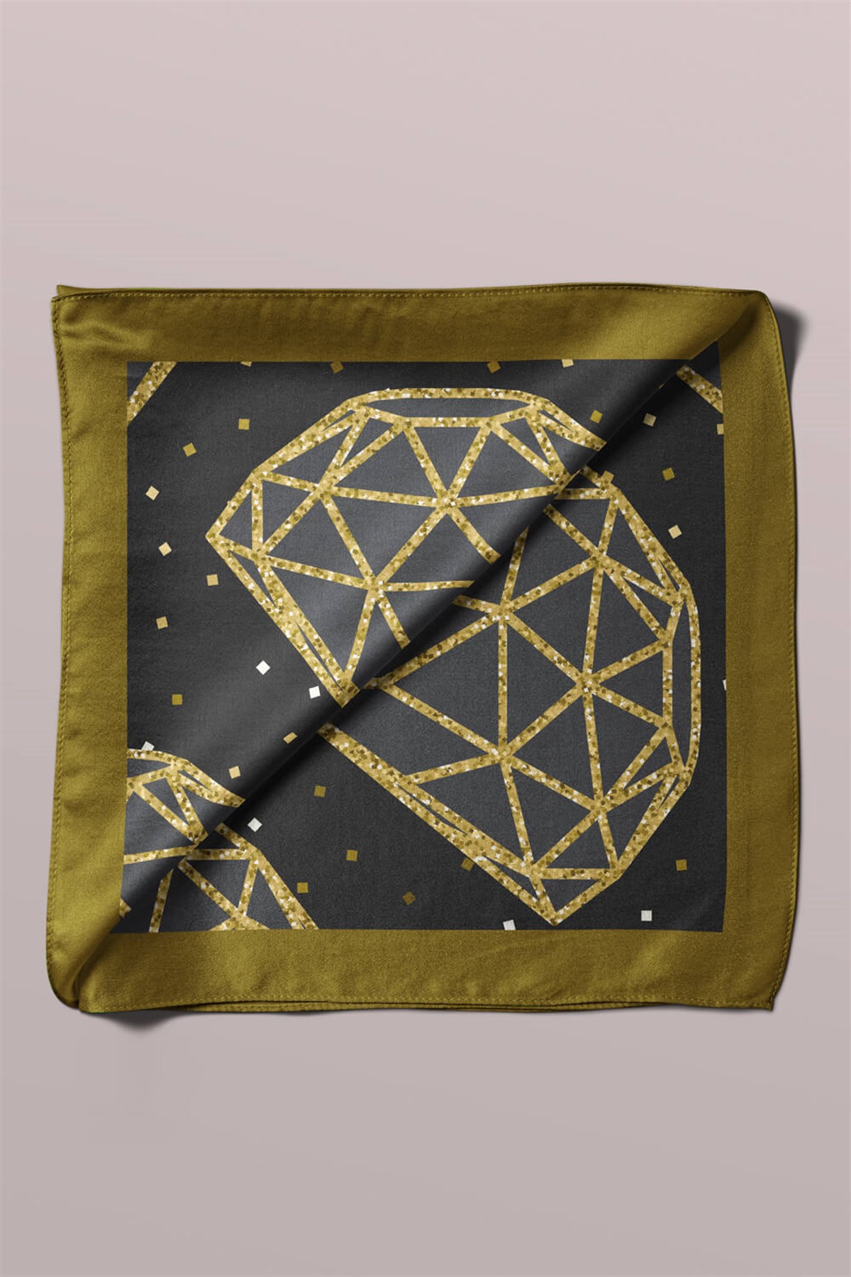 Violla Y26 Kadın Pırlanta Desenli Bandana 50x50 Siyah Sarı DG0393-22