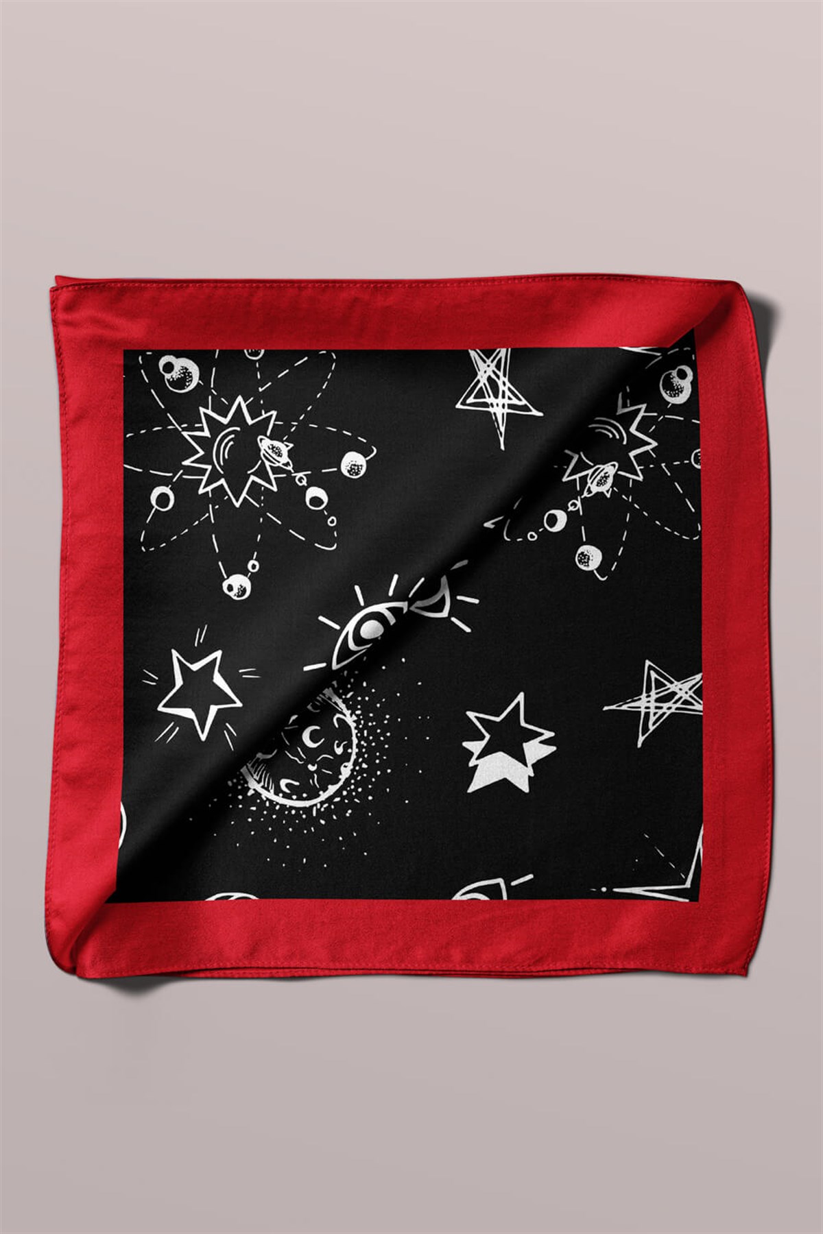 Violla A116 Kadın Yıldız Desenli Bandana 55x55 Siyah Beyaz DG0405-22
