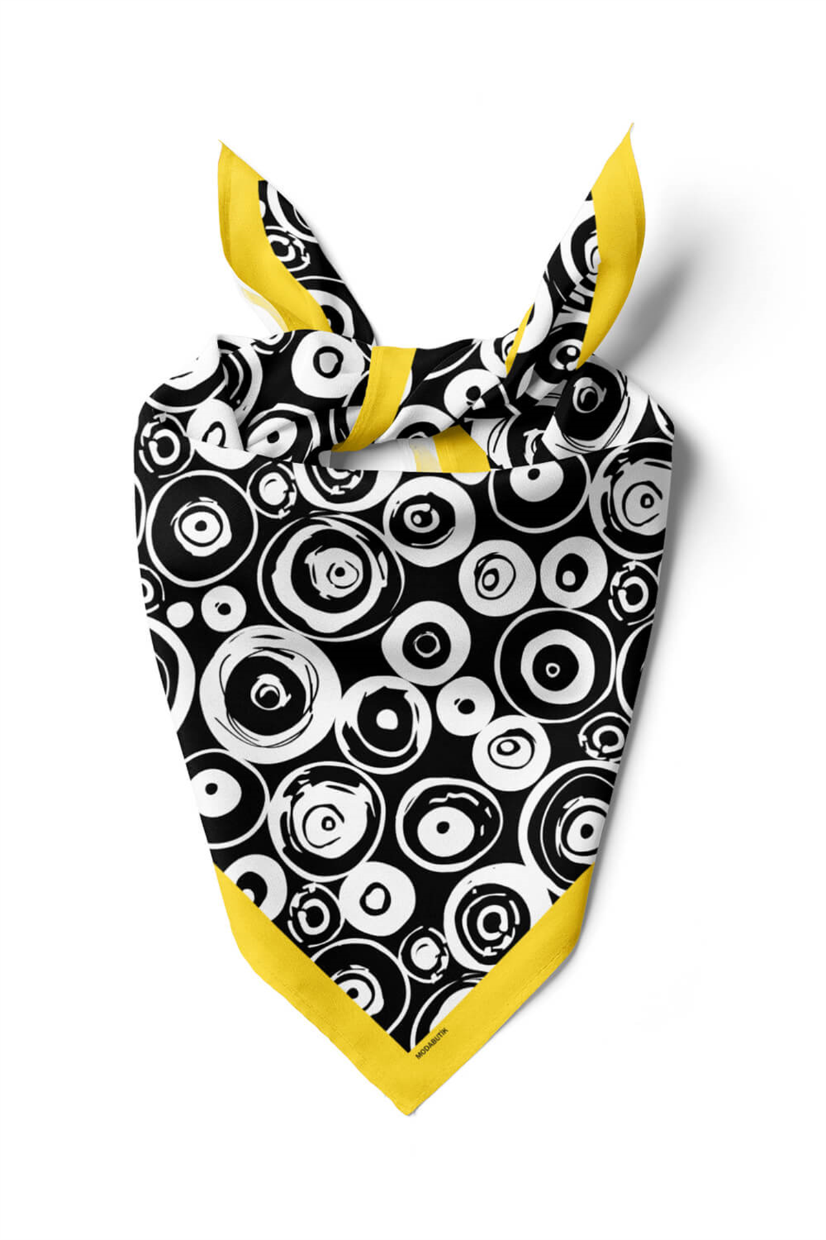 F51 Kadın Halka Desenli Bandana 50x50 Siyah Beyaz DG0327-22