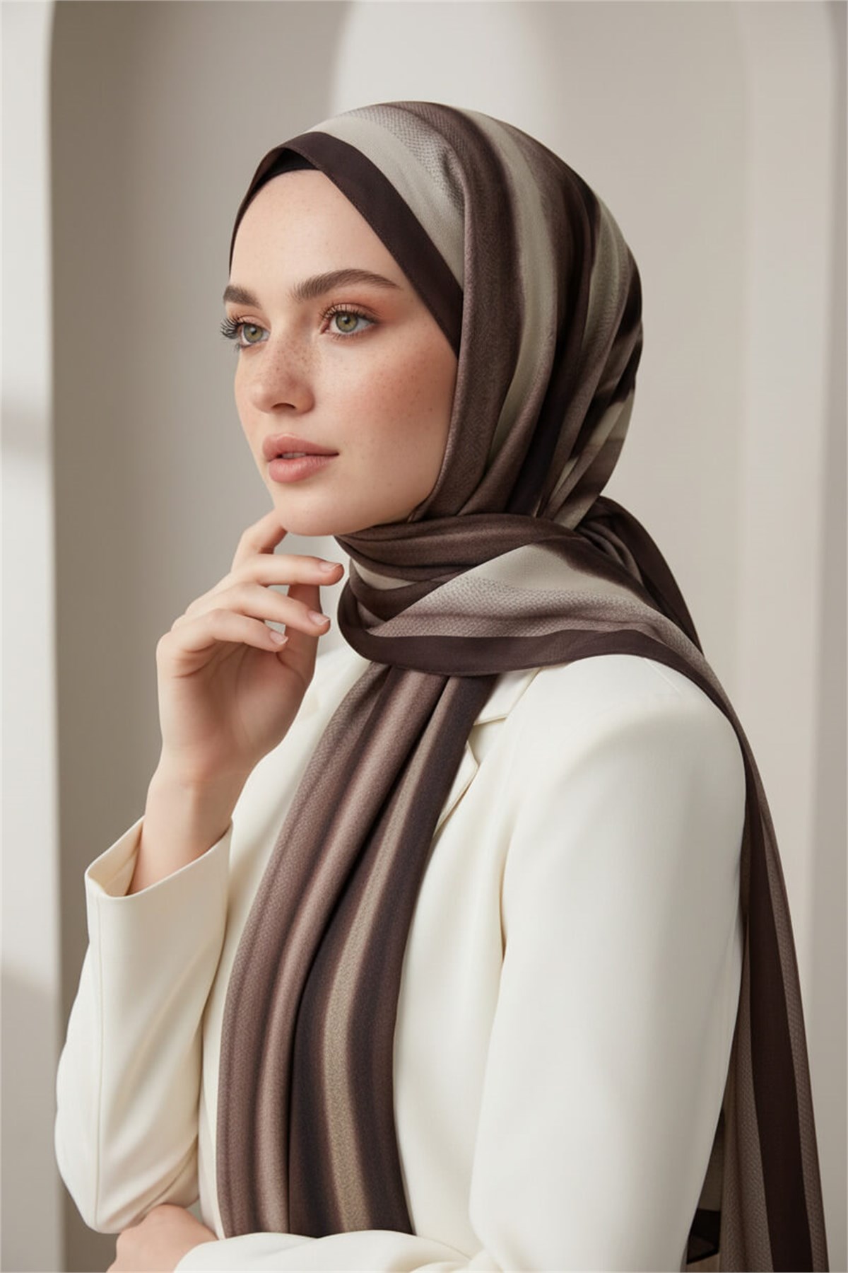 KREP SULU BOYA ÇİZGİLİ DESENLİ MÜRDÜM RENKLİ 75X195 KIRIŞMAZ ŞAL