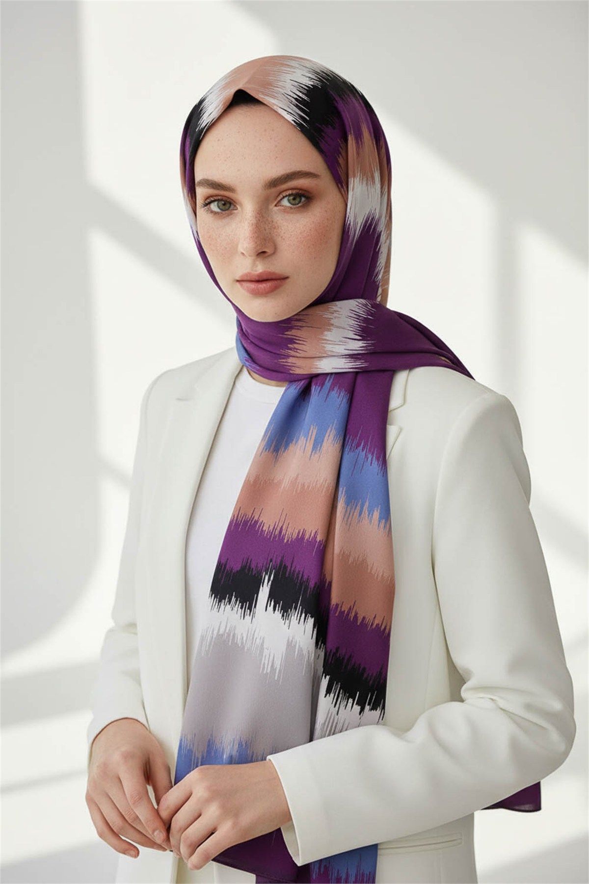 KREP FREKANS DESENLİ MÜRDÜM RENKLİ 75X195 KIRIŞMAZ ŞAL