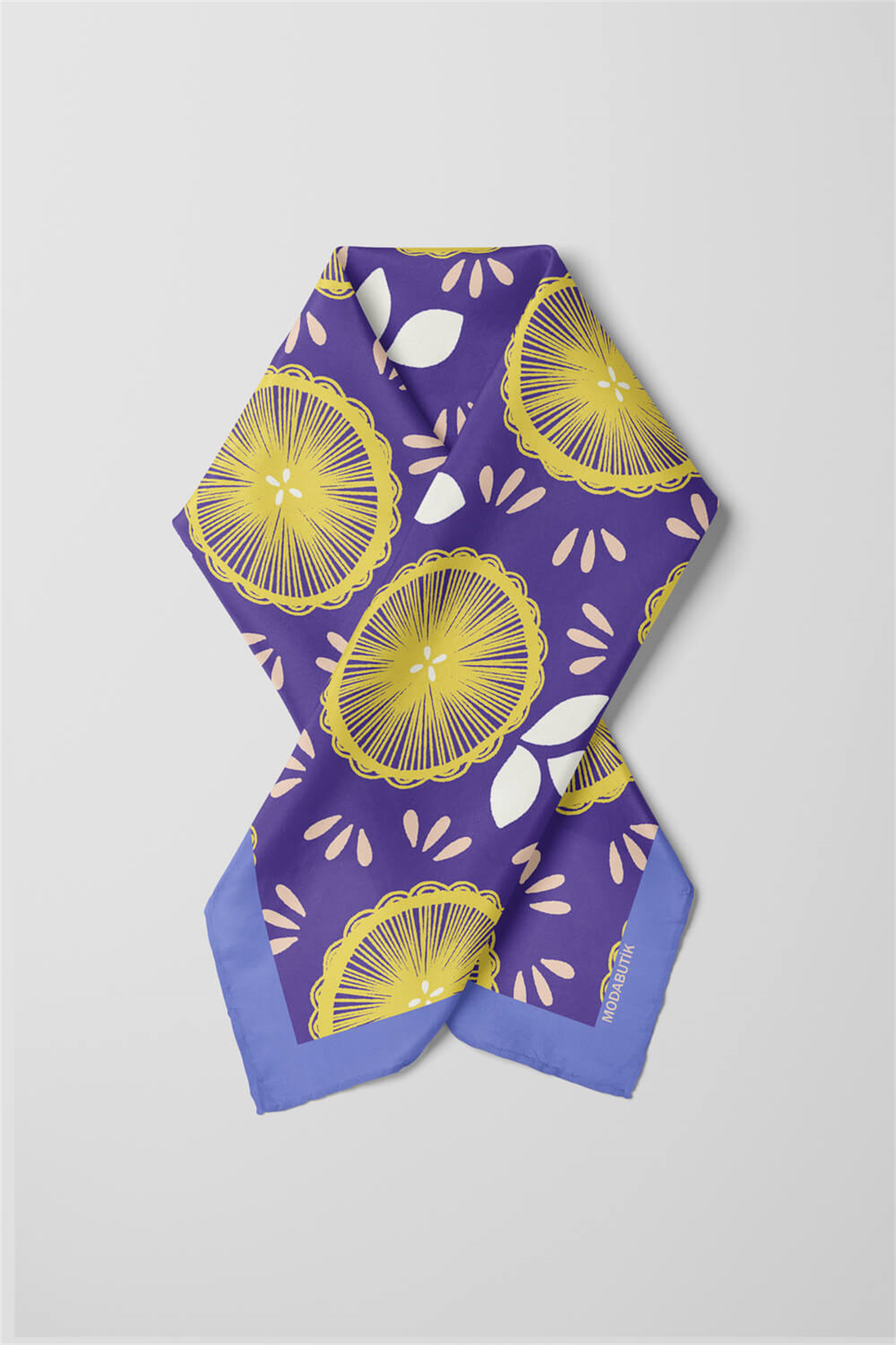 C58 Kadın Lime Desenli Bandana 50x50 Sarı DG0178-22 Snz