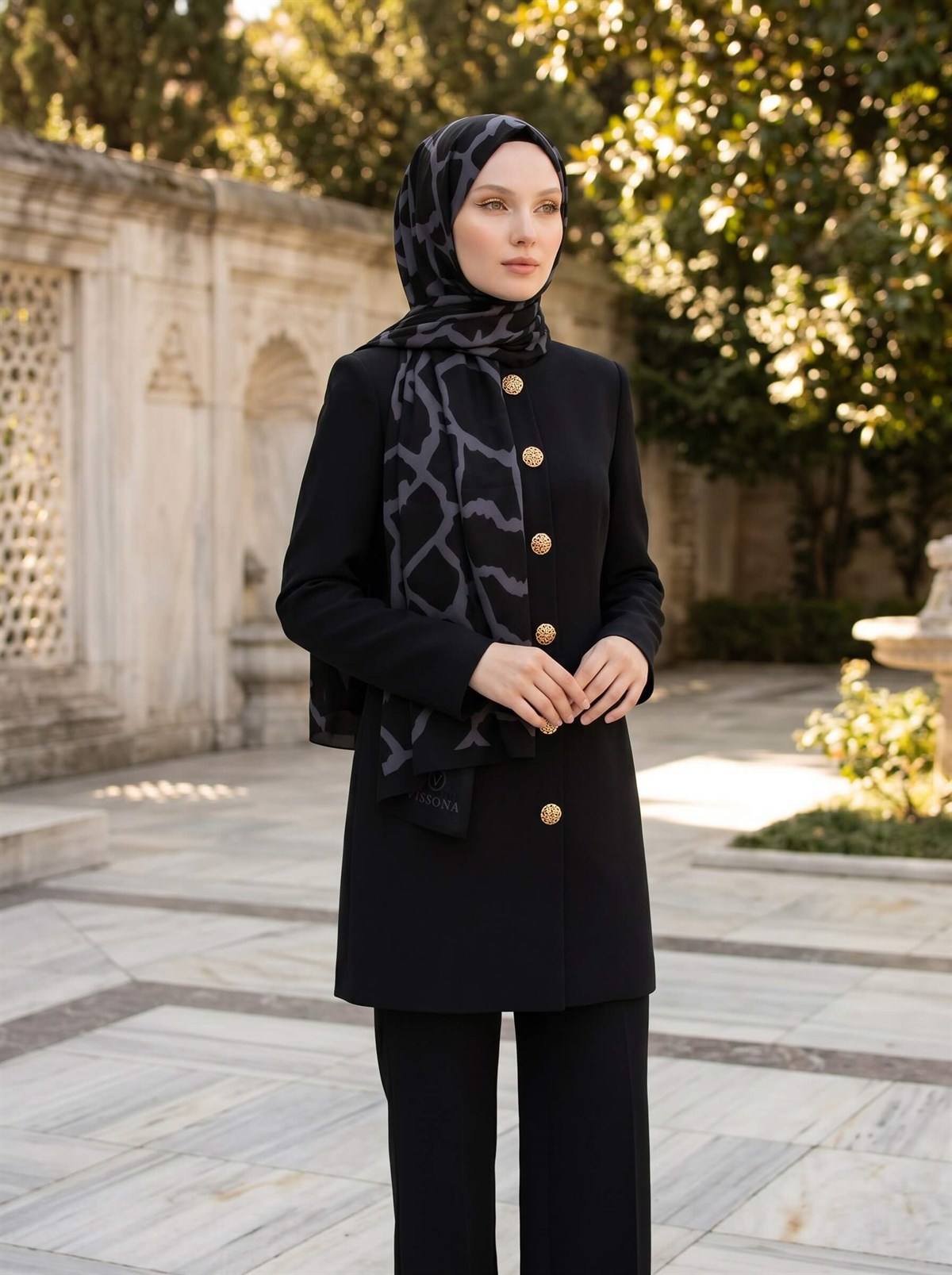 KREP TAŞ DESENLİ SİYAH - FÜME RENKLİ 75X195 KIRIŞMAZ ŞAL