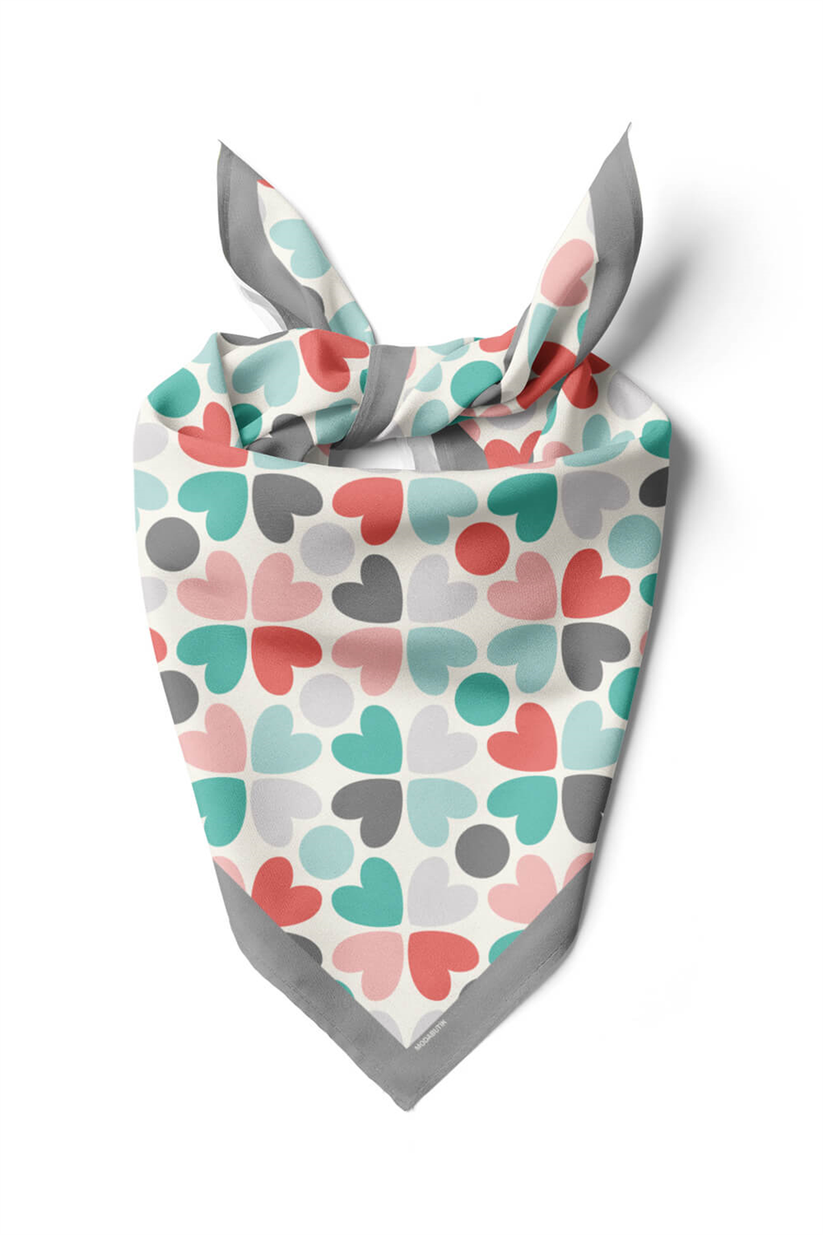 V40 Kadın Kalp Desenli Bandana 50x50 Yeşil Kırmızı DG0122-22