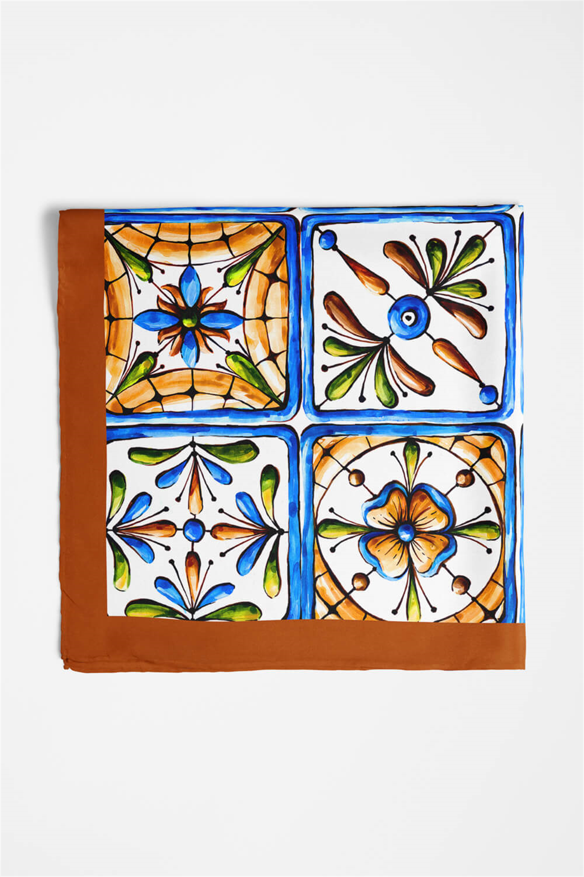 E29 Kadın Kareli Desenli Bandana 50x50 Mavi Sarı DG0338-22