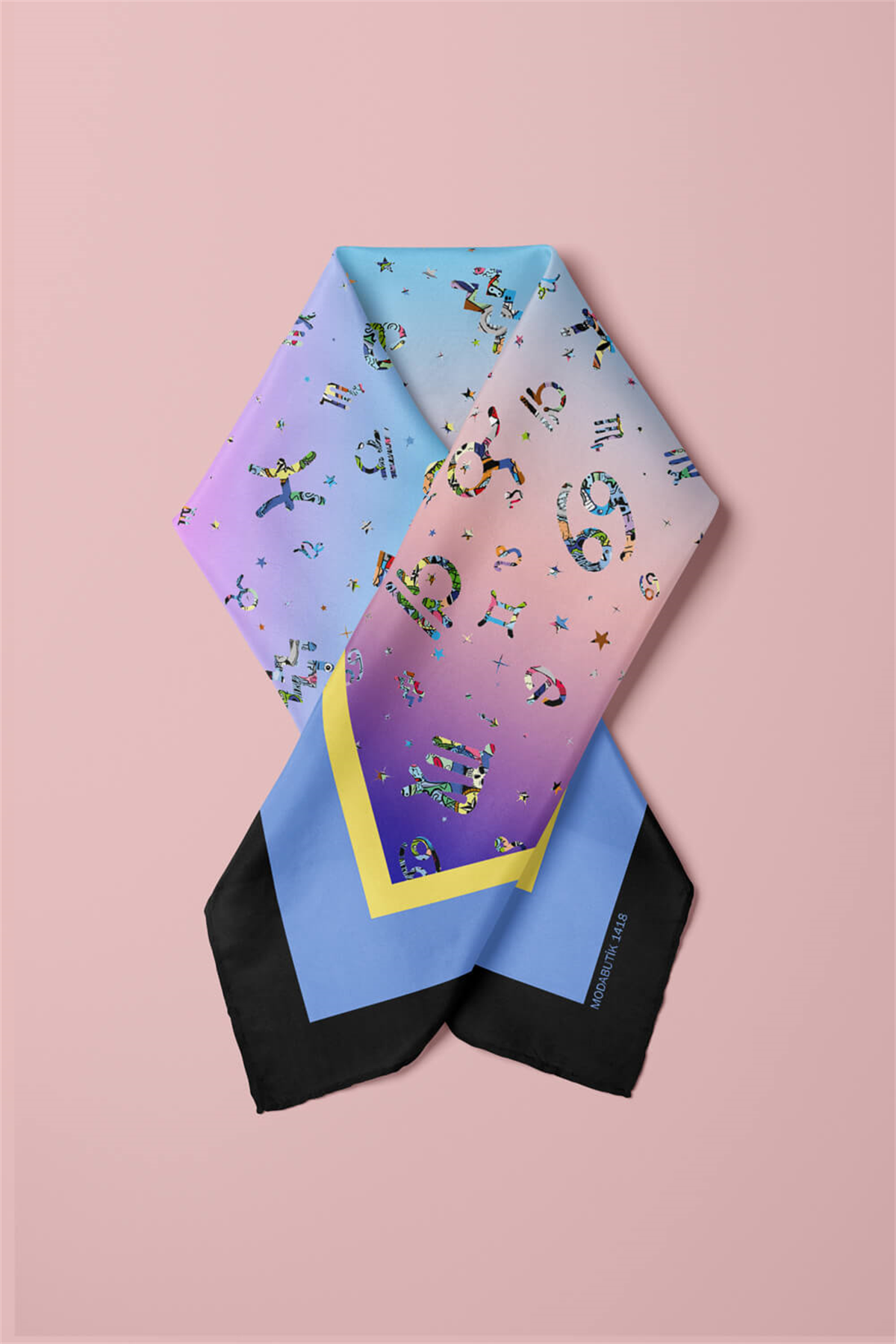 G28 Kadın Mavi Number Desenli 50x50 Bandana HYL DG01418-22