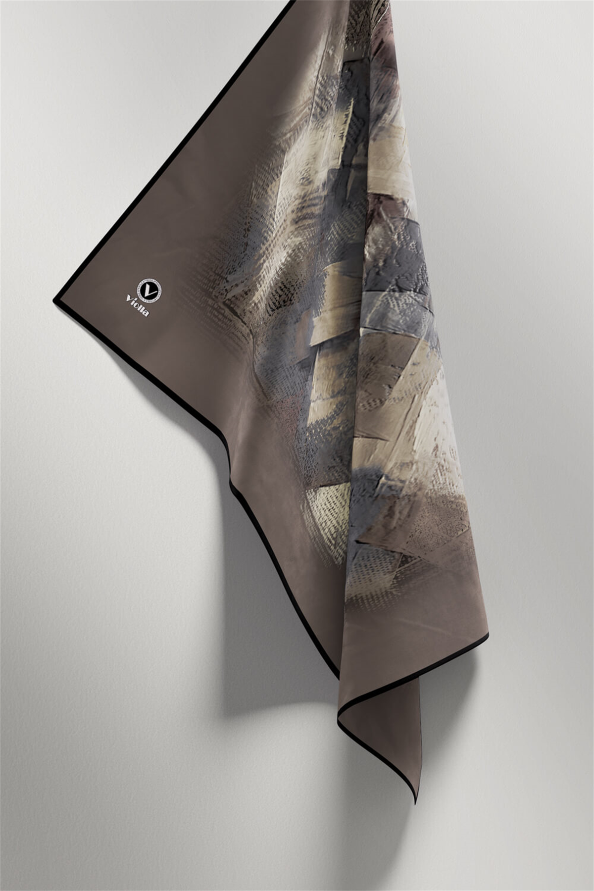 Twill Fırça Efektli Desenli Taş Renkli 90x90 Eşarp (İpek İçermez) Kenar Dikiş Şekli El Dikişli